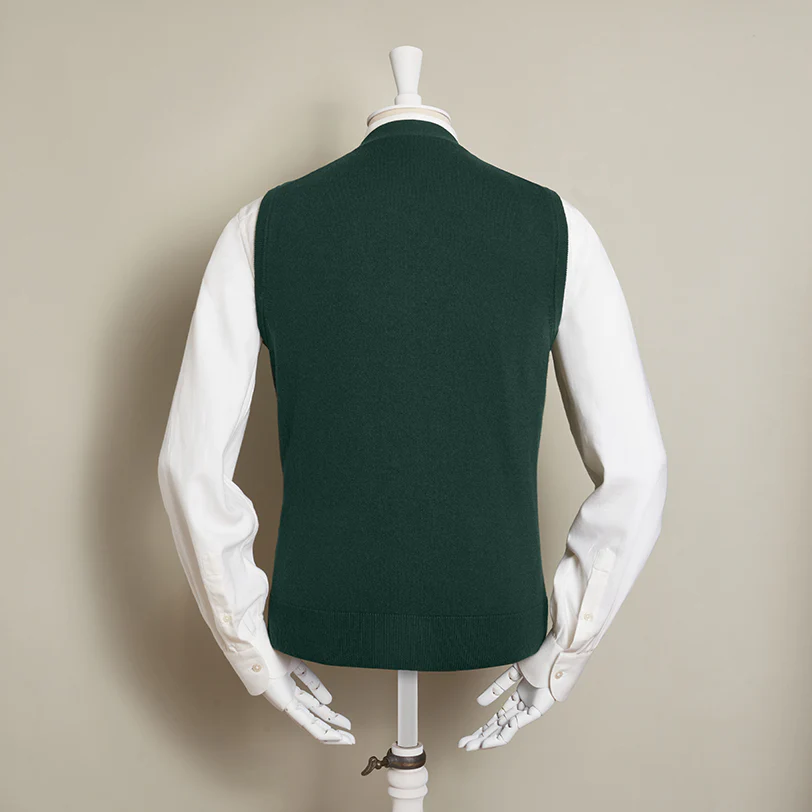 12-Gauge Cashmere Blend Waistcoat With Pockets In Dark Green - Image 3