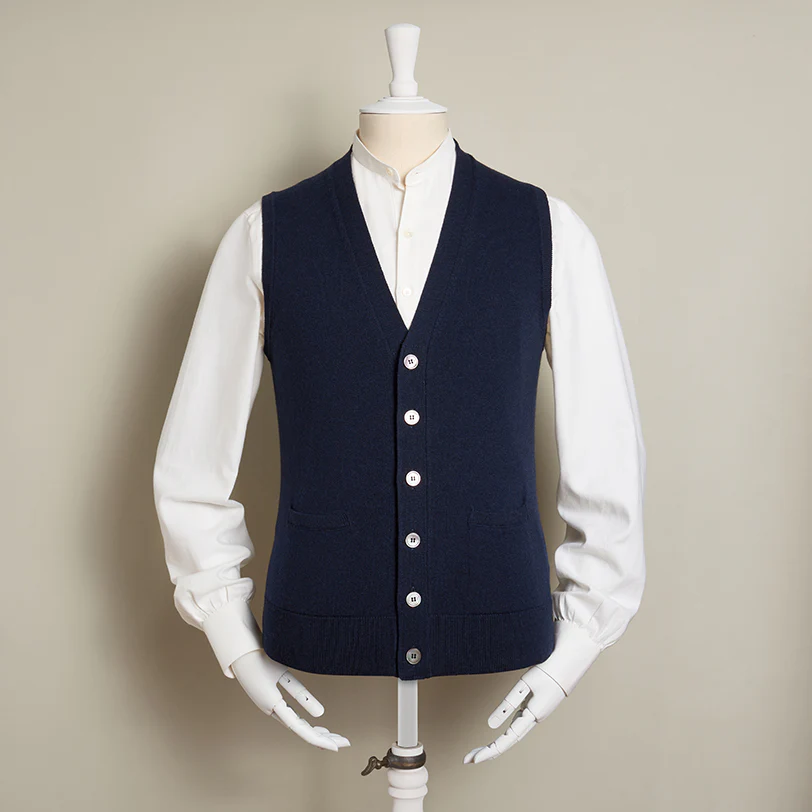 12-Gauge Cashmere Blend Waistcoat With Pockets With Navy