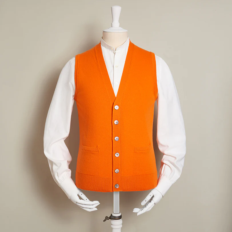 12-Gauge Cashmere Blend Waistcoat With Pockets With Orange