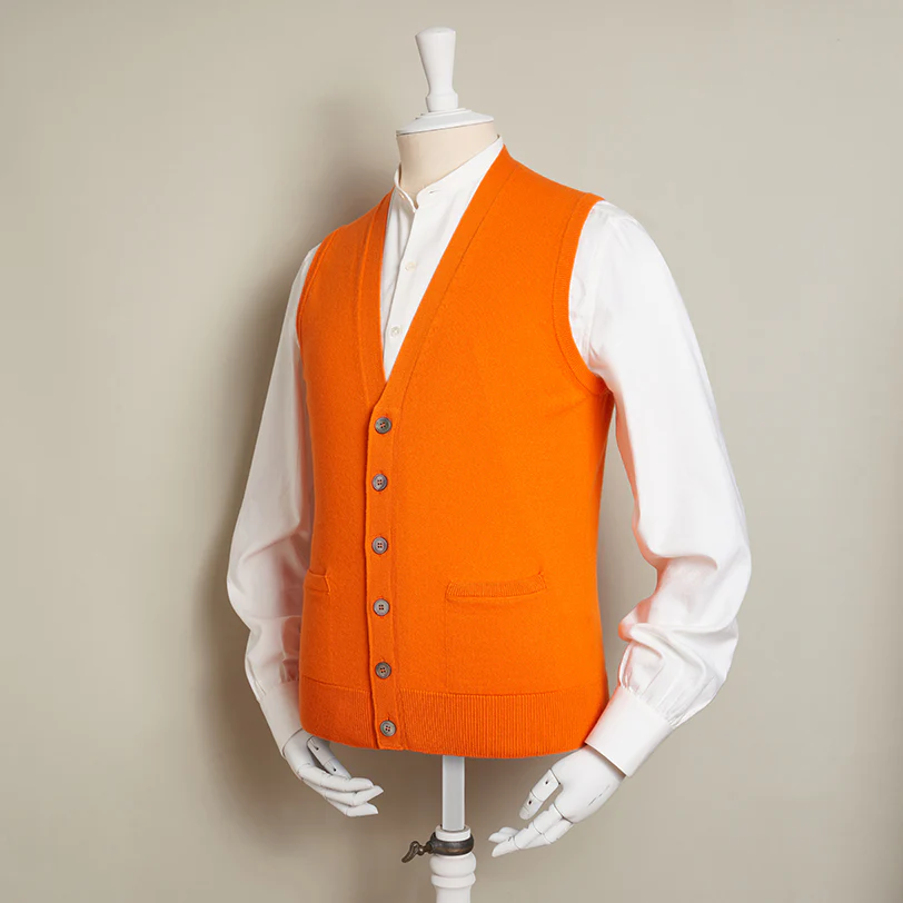 12-Gauge Cashmere Blend Waistcoat With Pockets With Orange - Image 2