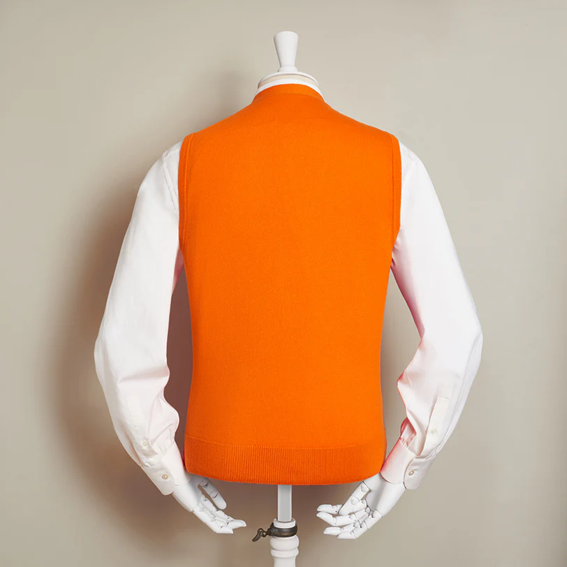 12-Gauge Cashmere Blend Waistcoat With Pockets With Orange - Image 3