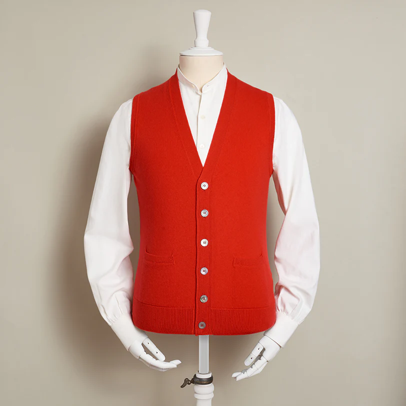 12-Gauge Cashmere Blend  Waistcoat With Pockets In Red