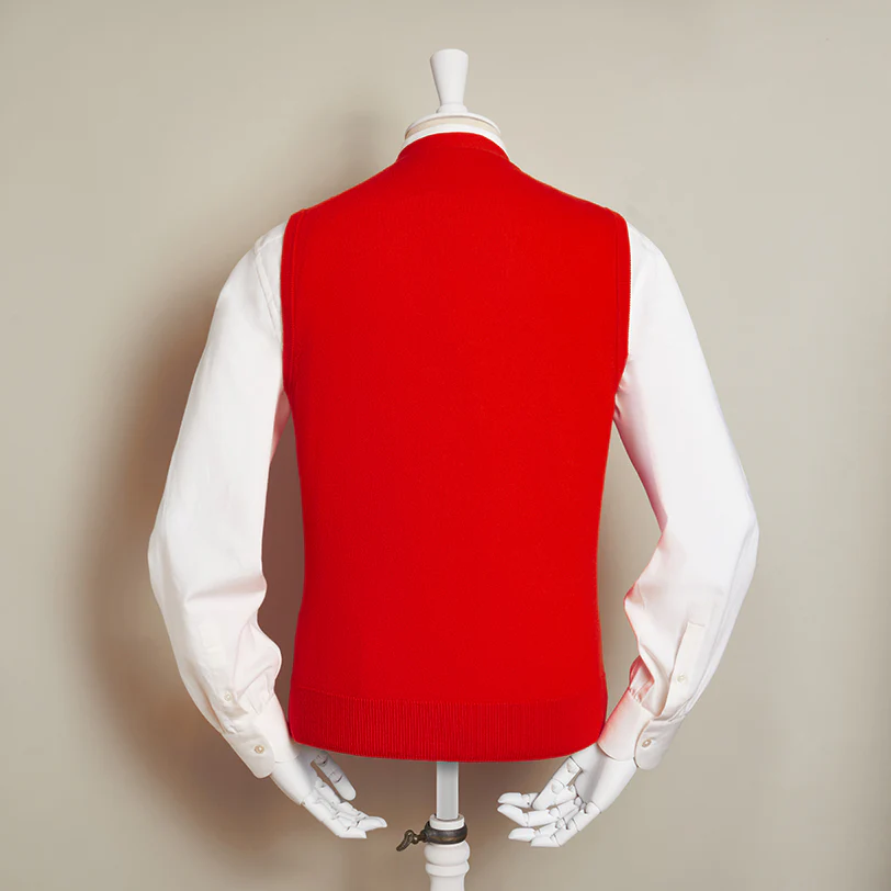 12-Gauge Cashmere Blend  Waistcoat With Pockets In Red - Image 3