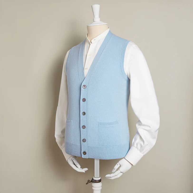 12-Gauge Cashmere Blend Waistcoat With Pockets In Sky - Image 2