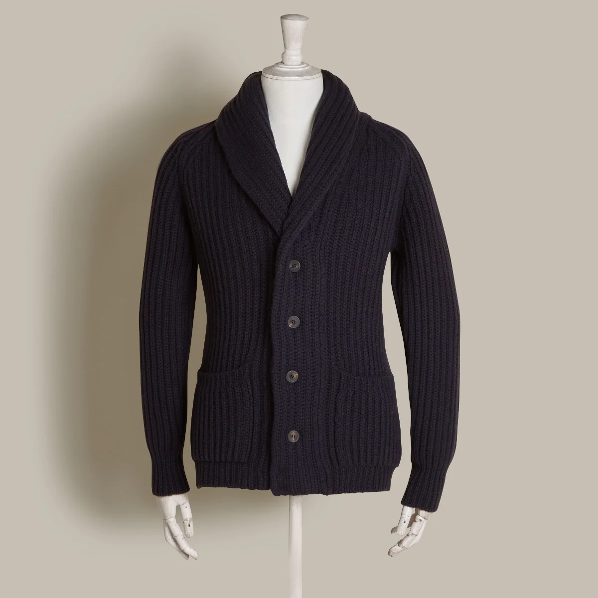 Ribbed 12 Ply Cashmere Cardigan In Navy