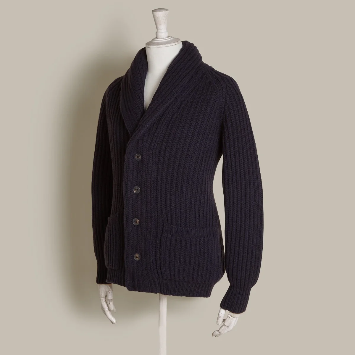 Ribbed 12 Ply Cashmere Cardigan In Navy - Image 3