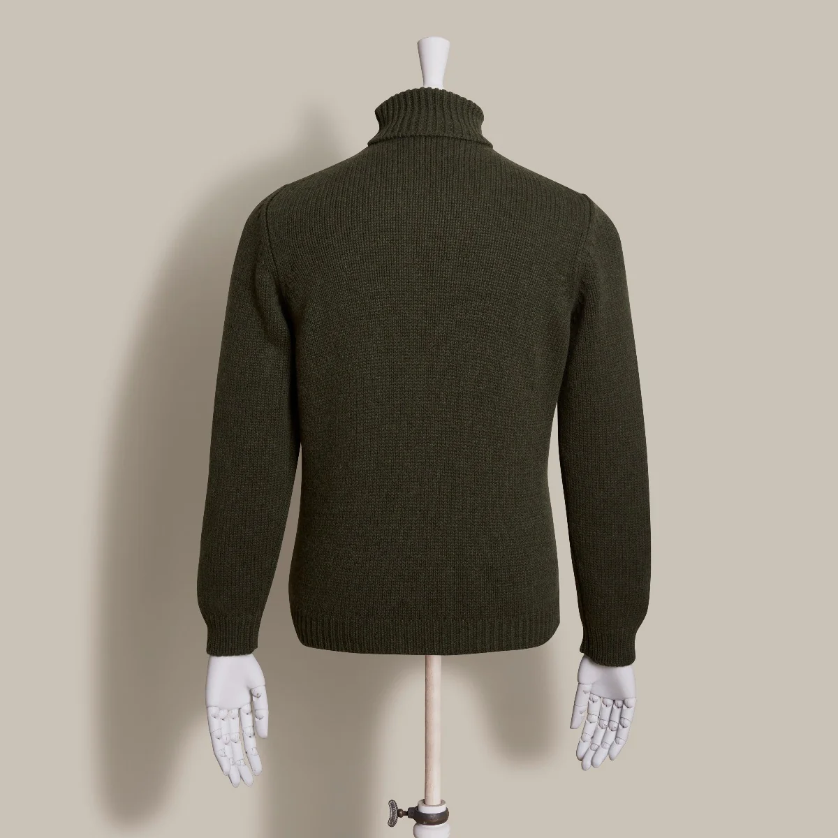 12Ply Cashmere Roll Neck Sweater In Khaki - Image 2