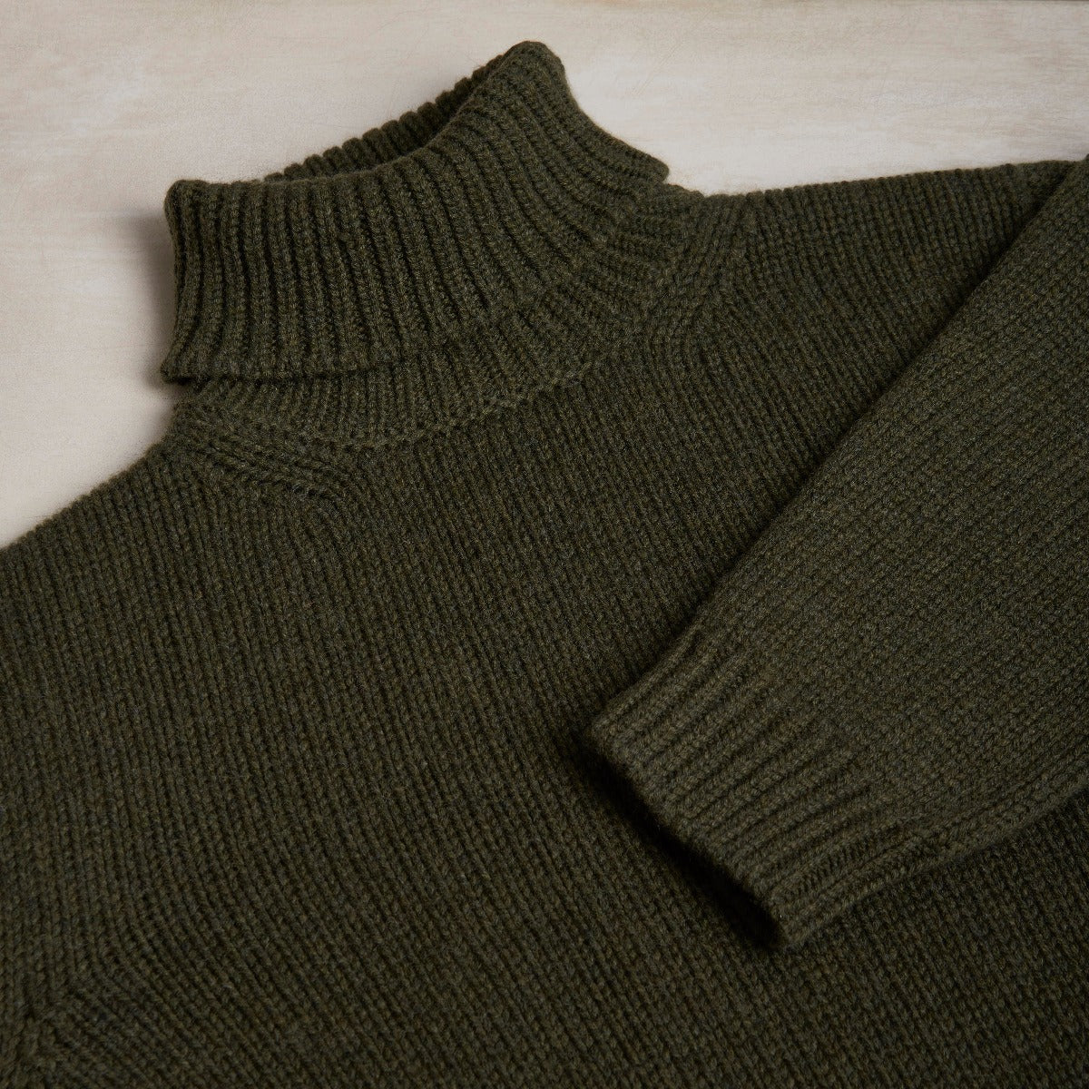 12Ply Cashmere Roll Neck Sweater In Khaki - Image 3