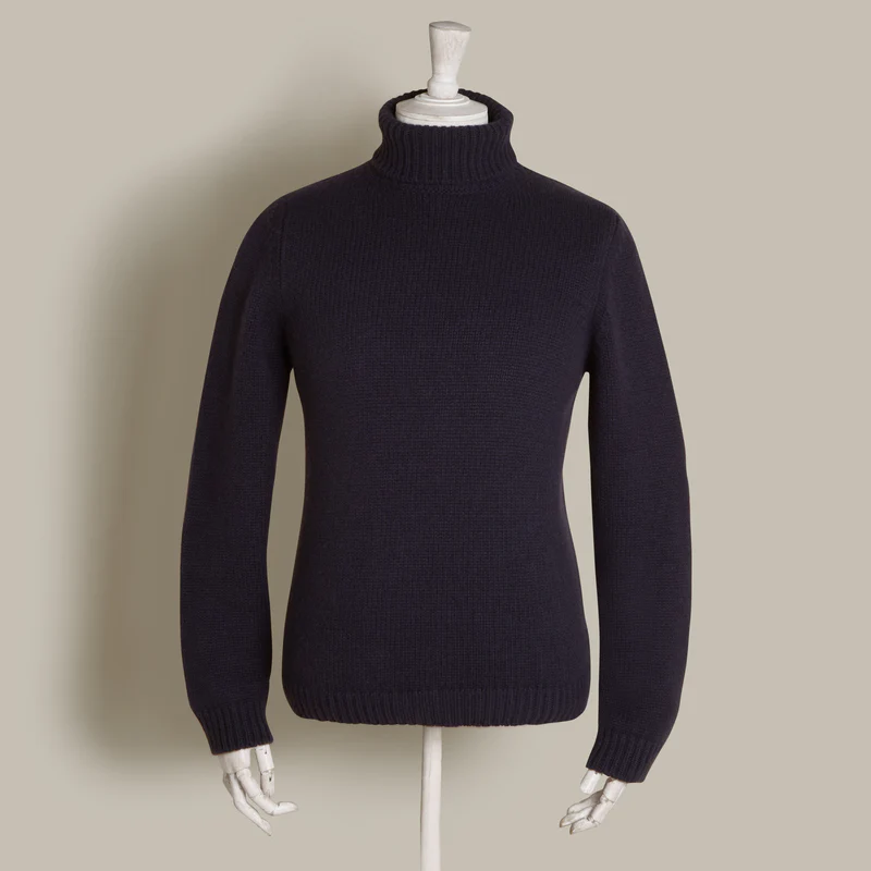12Ply Cashmere Roll Neck Sweater In Navy