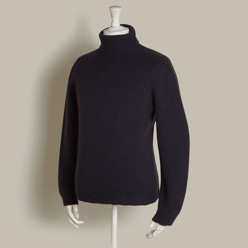 12Ply Cashmere Roll Neck Sweater In Navy - Image 2