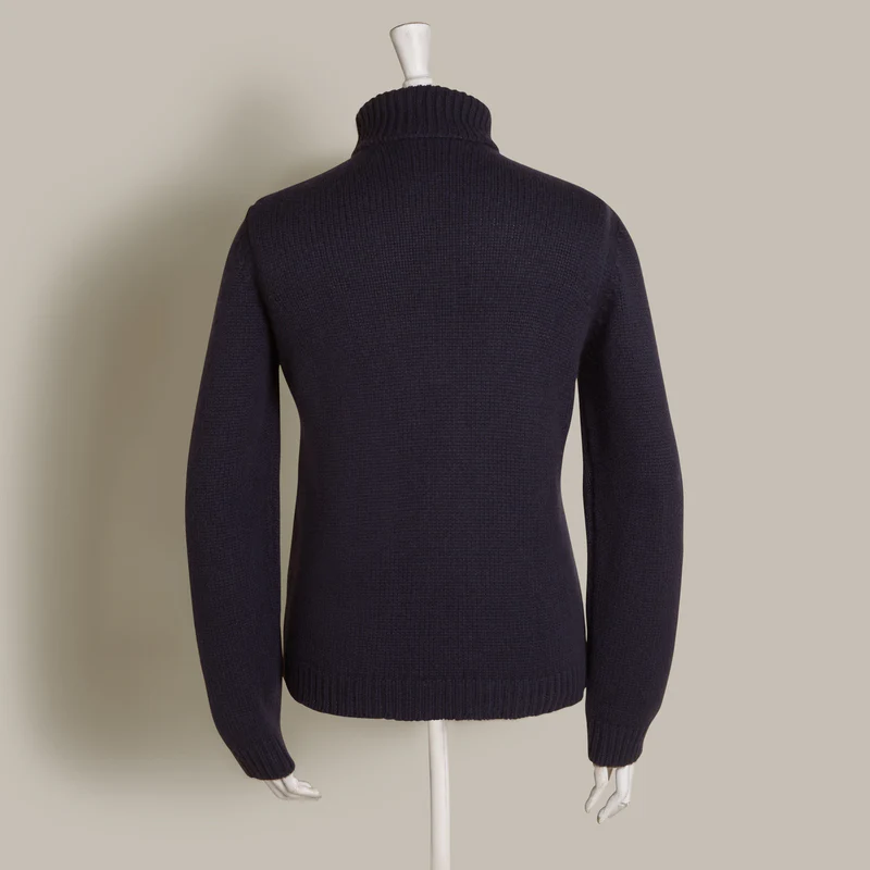 12Ply Cashmere Roll Neck Sweater In Navy - Image 3