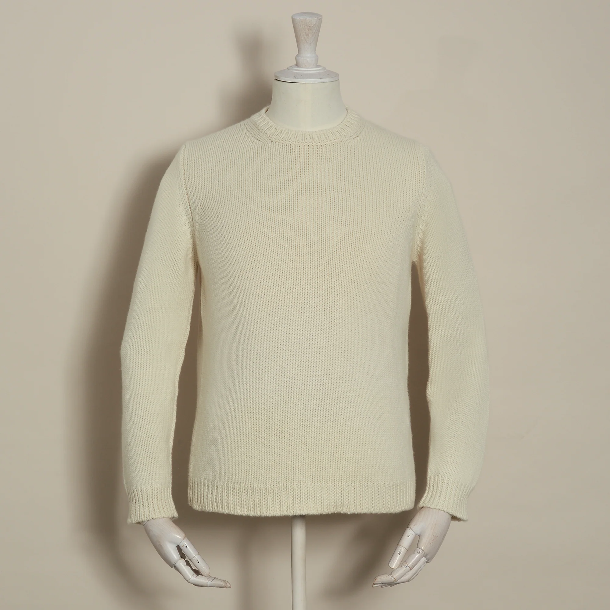 12Ply Plain Knit Cashmere Sweater In Cream