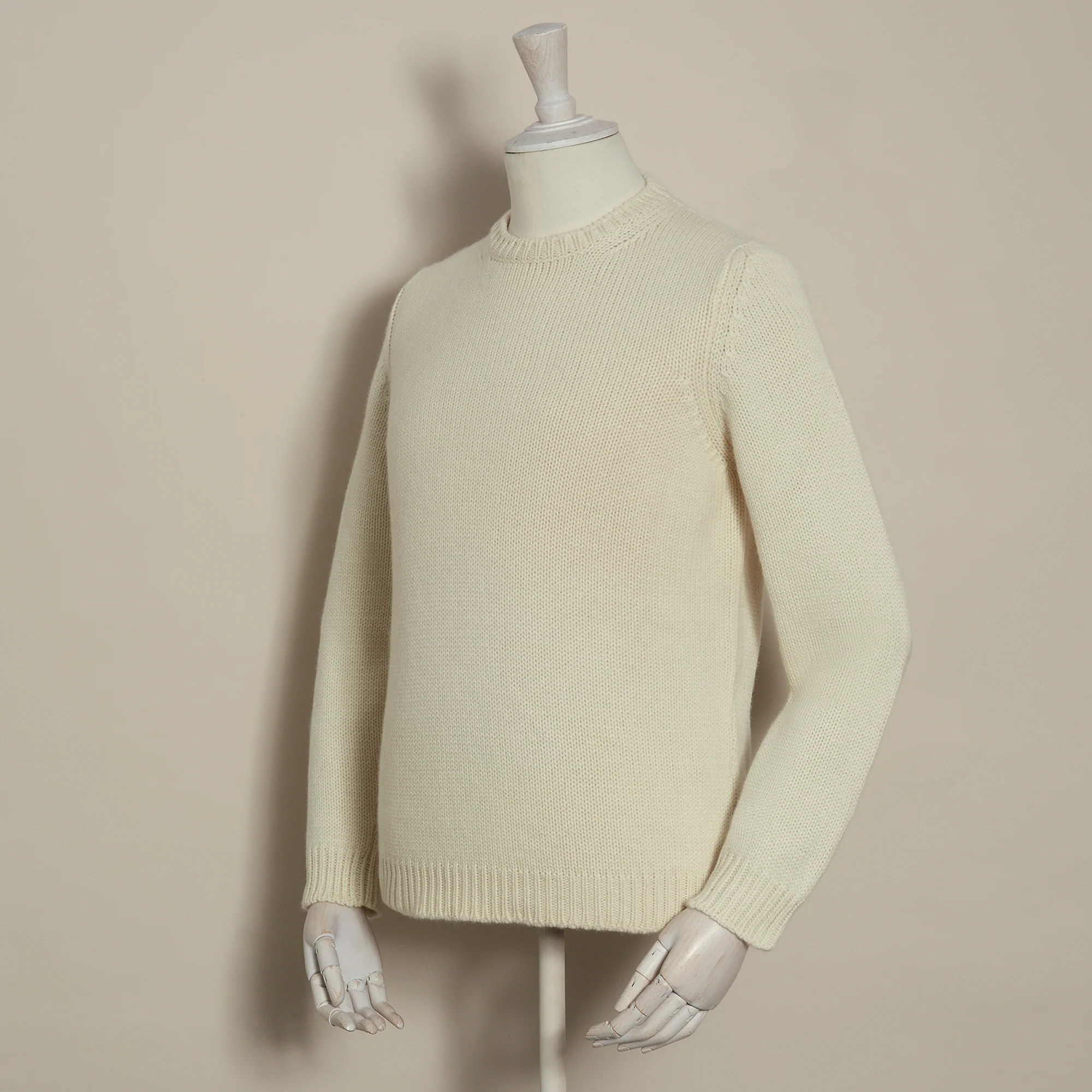 12Ply Plain Knit Cashmere Sweater In Cream - Image 2
