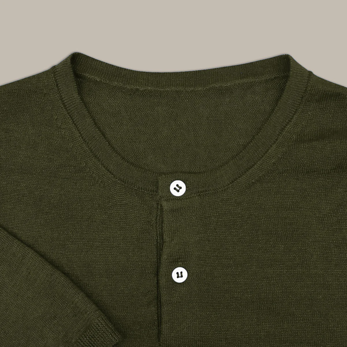 Short Sleeve Knitted Linen Henley Shirt In Khaki - Image 3