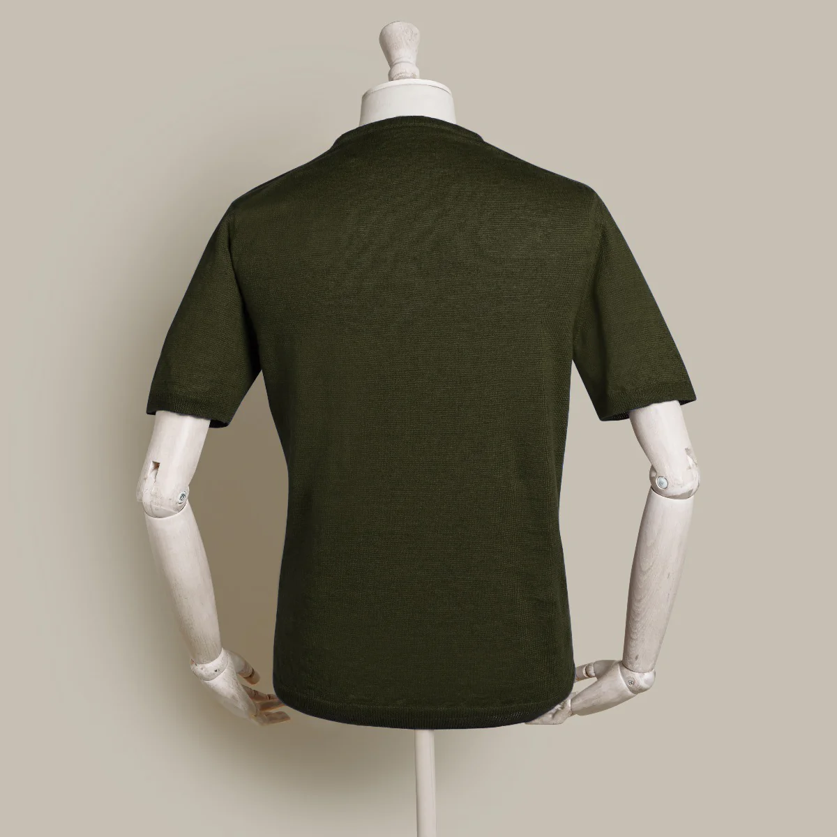 Short Sleeve Knitted Linen Henley Shirt In Khaki - Image 5