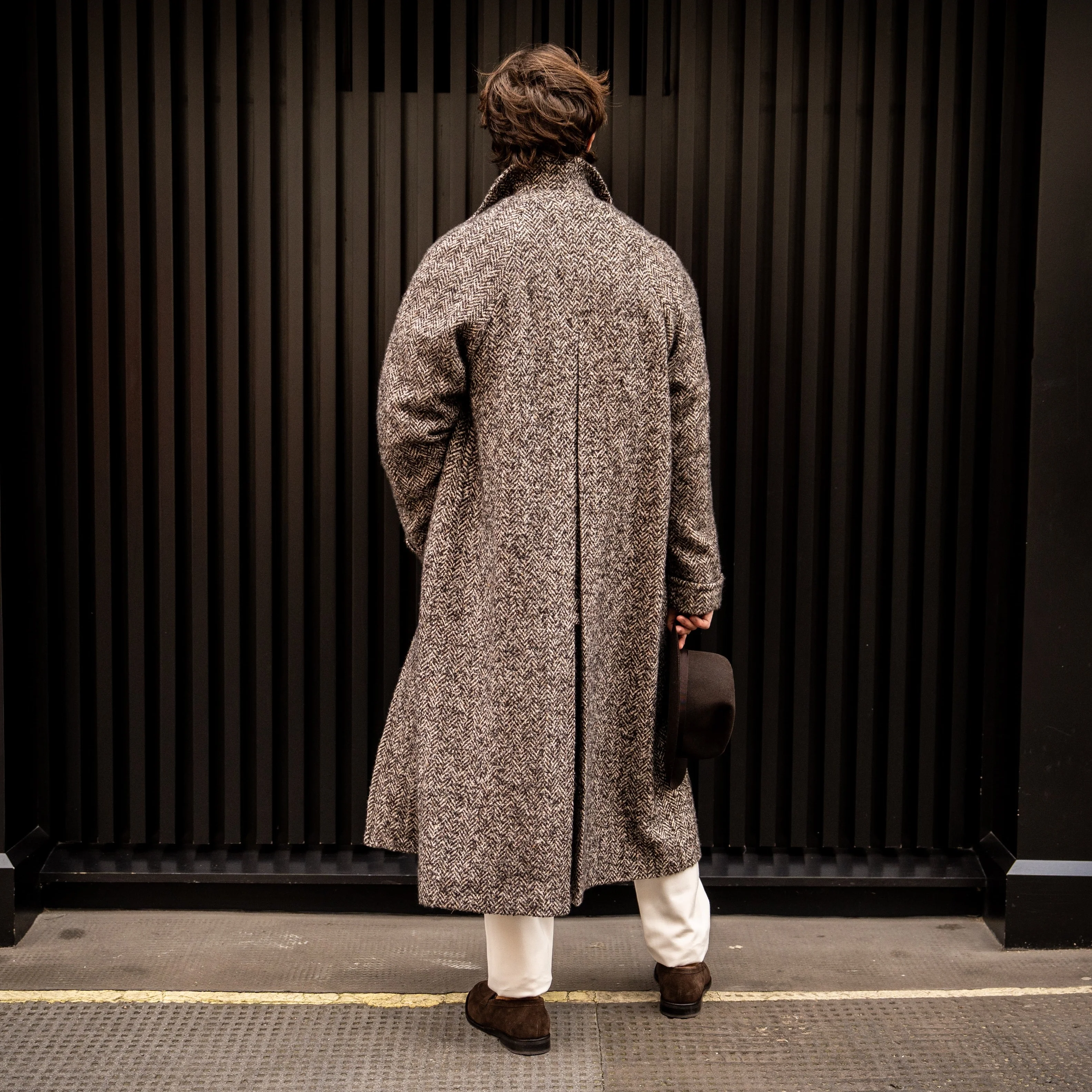 Herringbone Wool and Cashmere Overcoat in Brown - Image 3