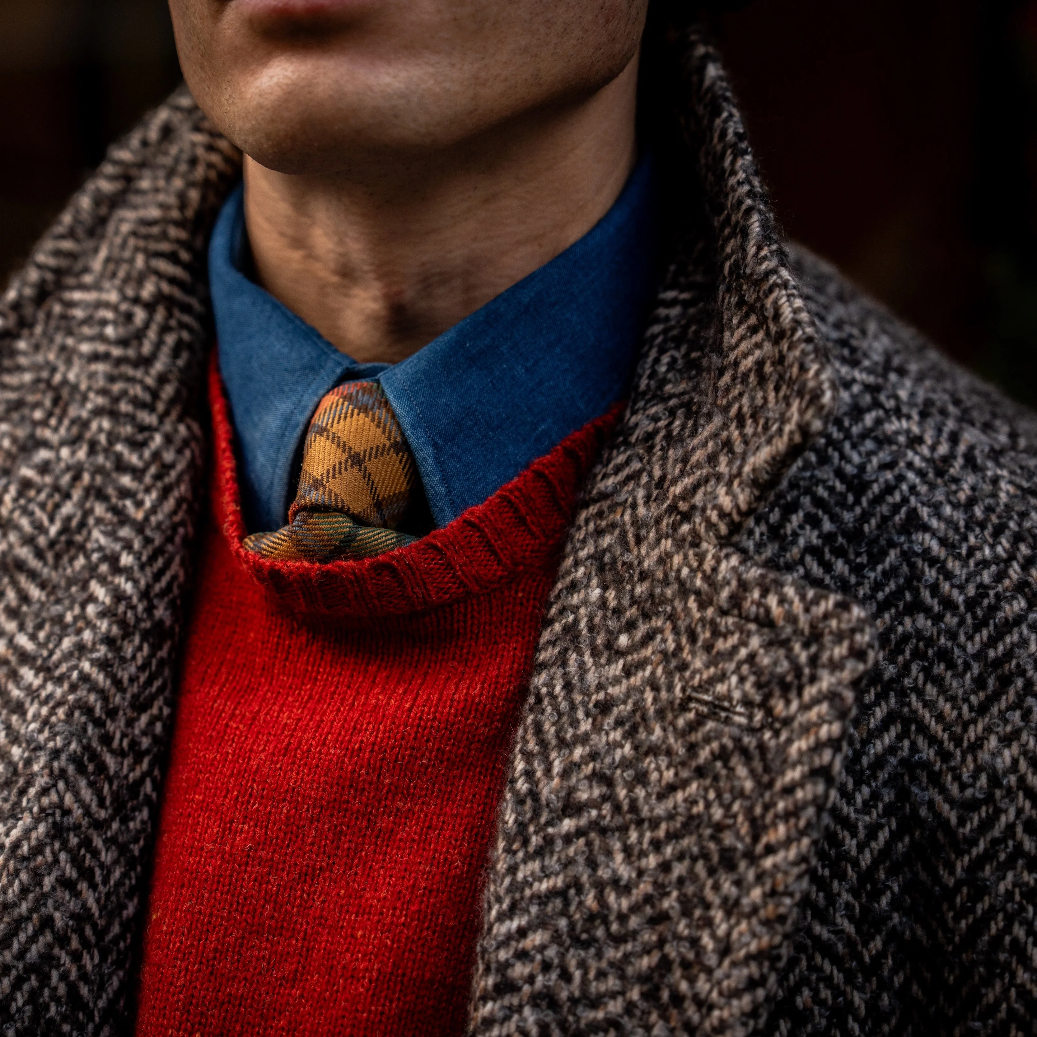 Herringbone Wool and Cashmere Overcoat in Brown - Image 4