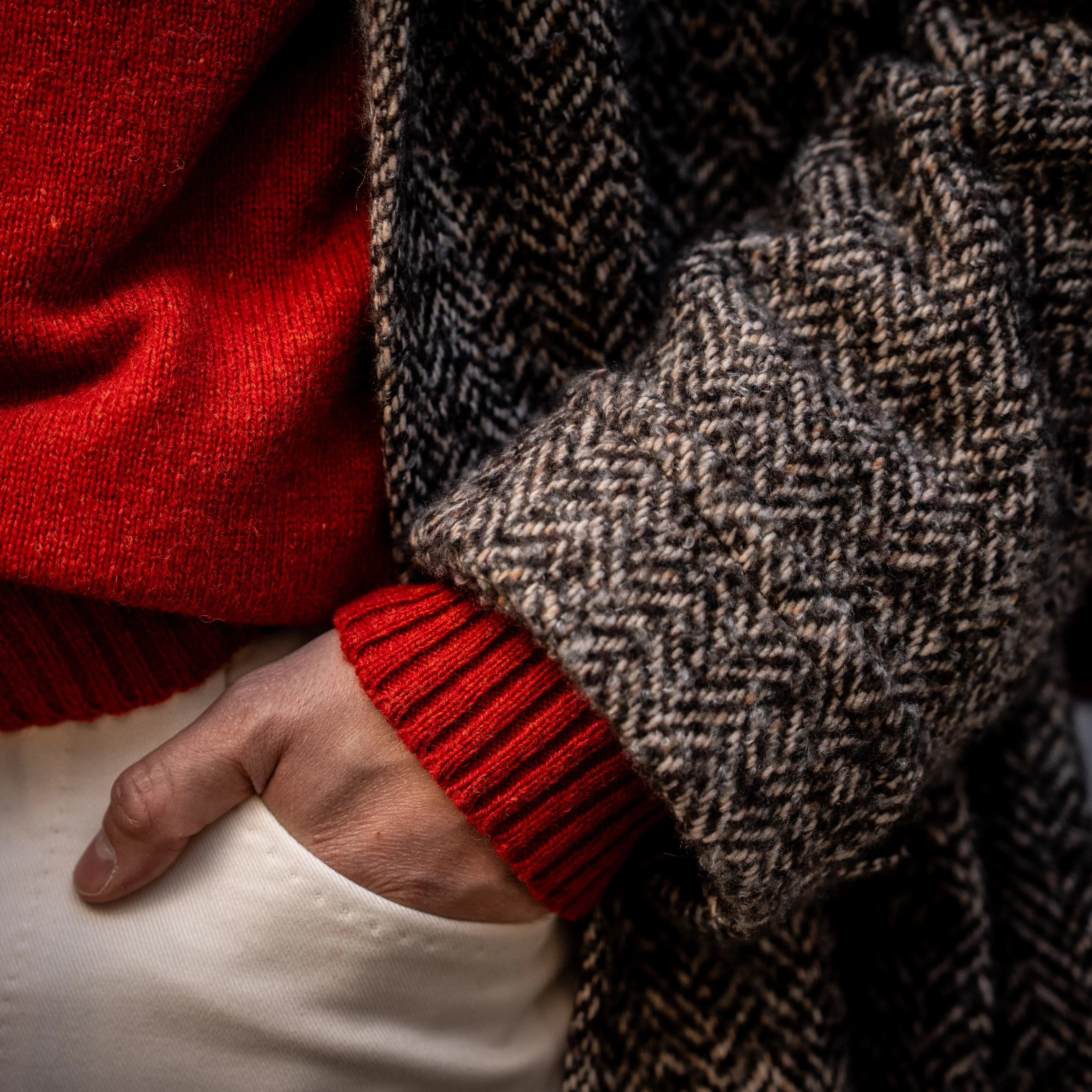 Herringbone Wool and Cashmere Overcoat in Brown - Image 5