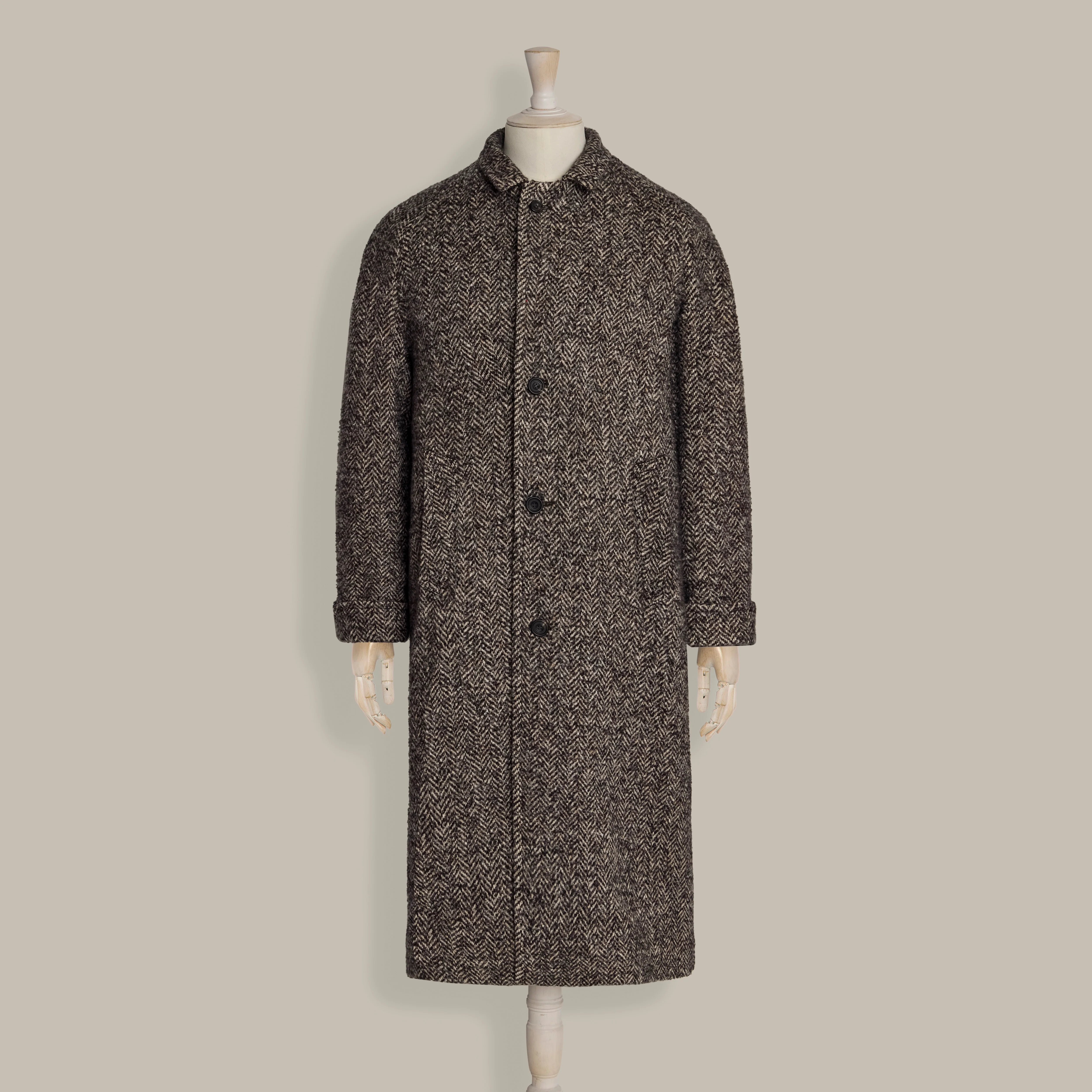 Herringbone Wool and Cashmere Overcoat in Brown - Image 7