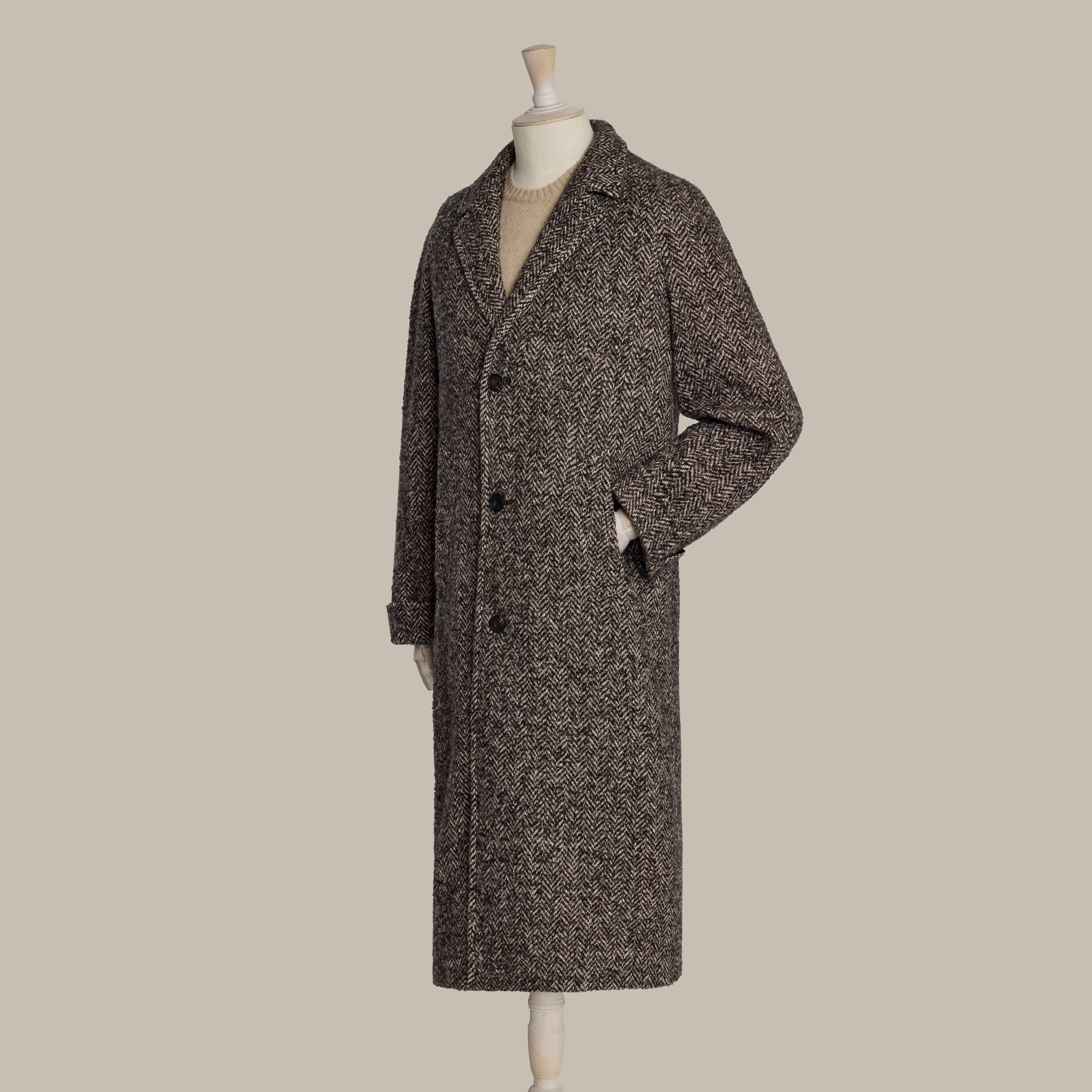 Herringbone Wool and Cashmere Overcoat in Brown - Image 8