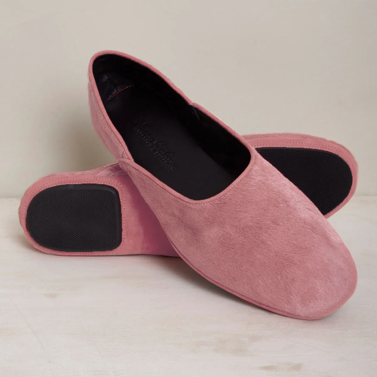 George Cortina For Anderson & Sheppard Plain Pony Hair Slippers In Light Pink - Image 3