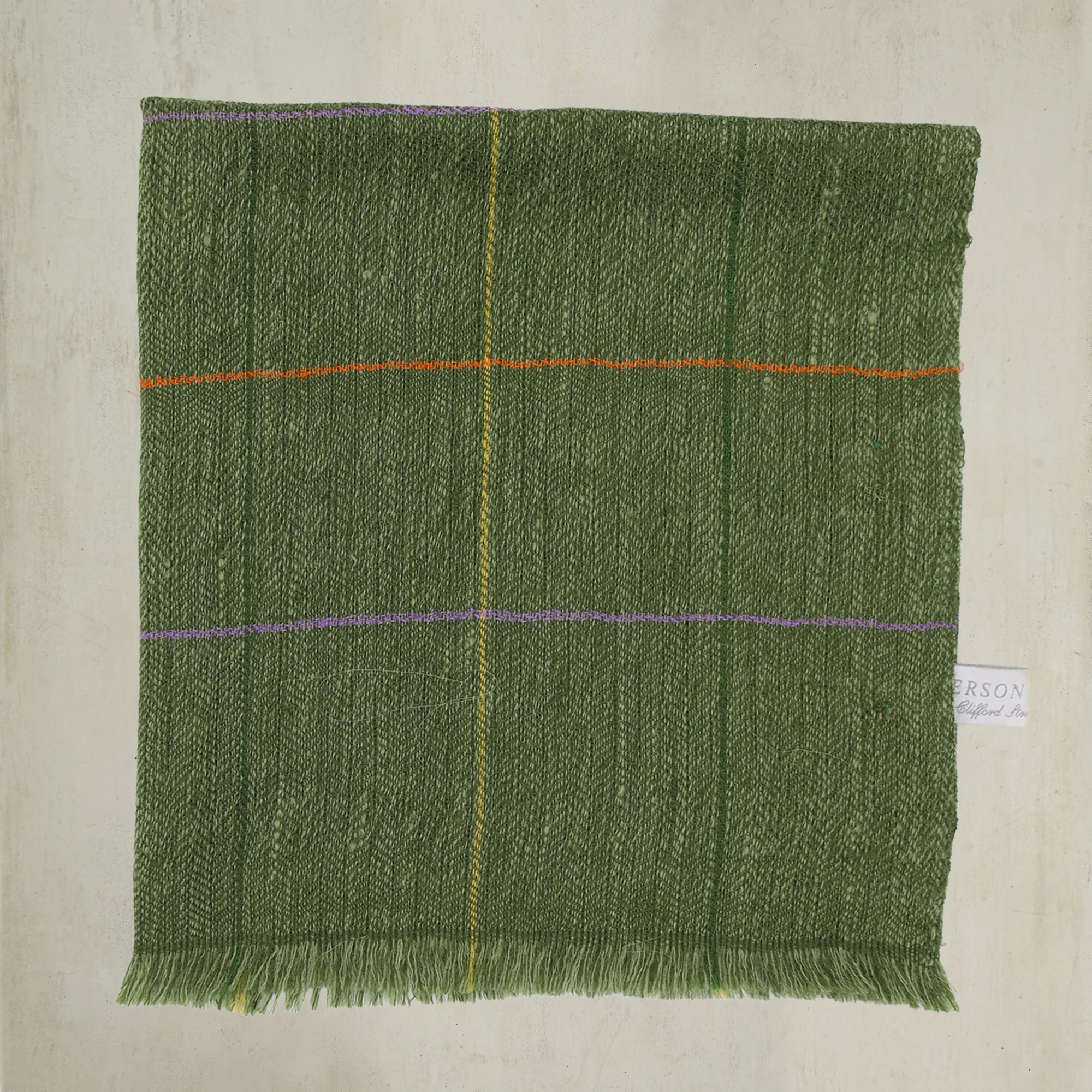 Check Cashmere Pocket Square in Green and Lilac - Image 2