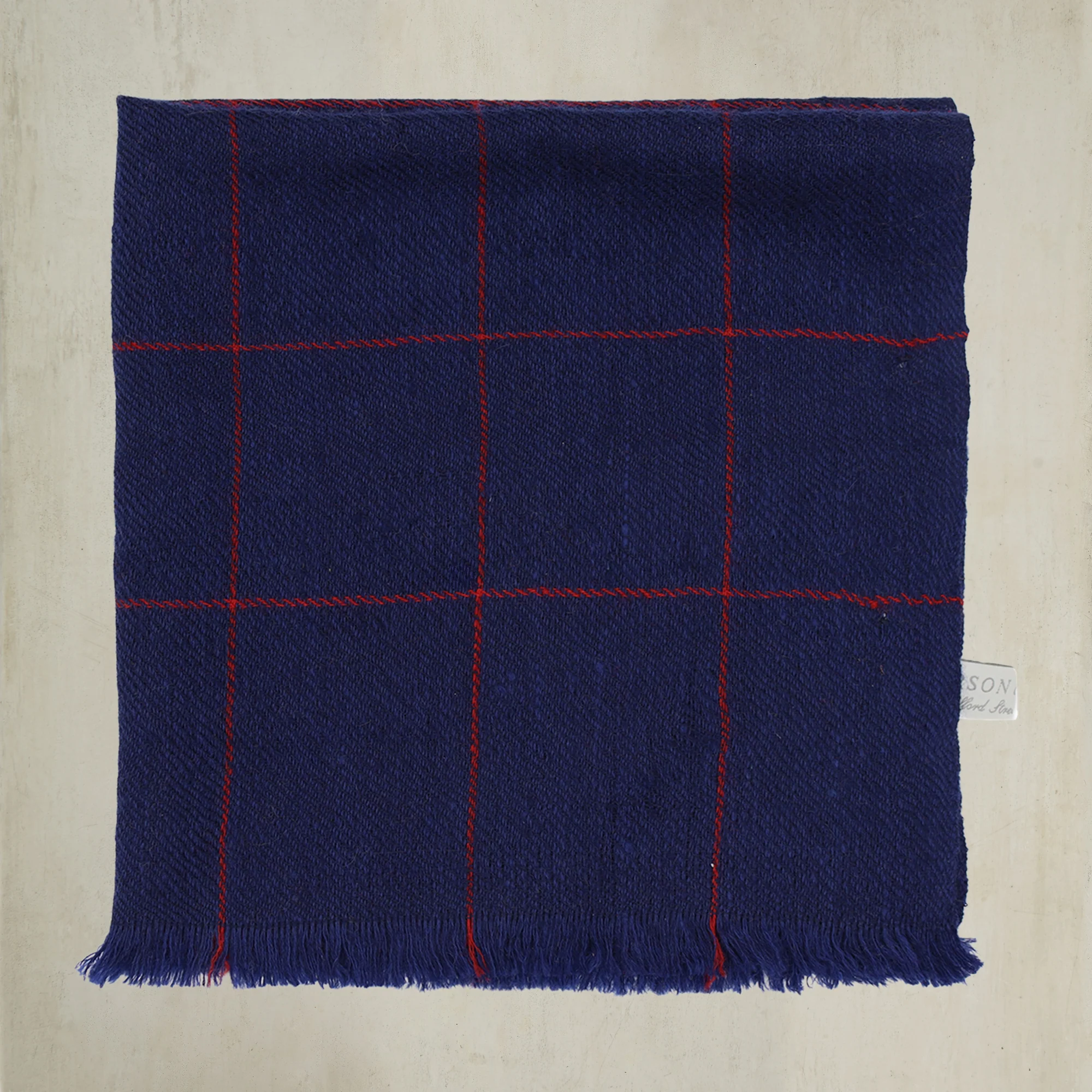 Check Cashmere Pocket Square in Navy and Red - Image 2