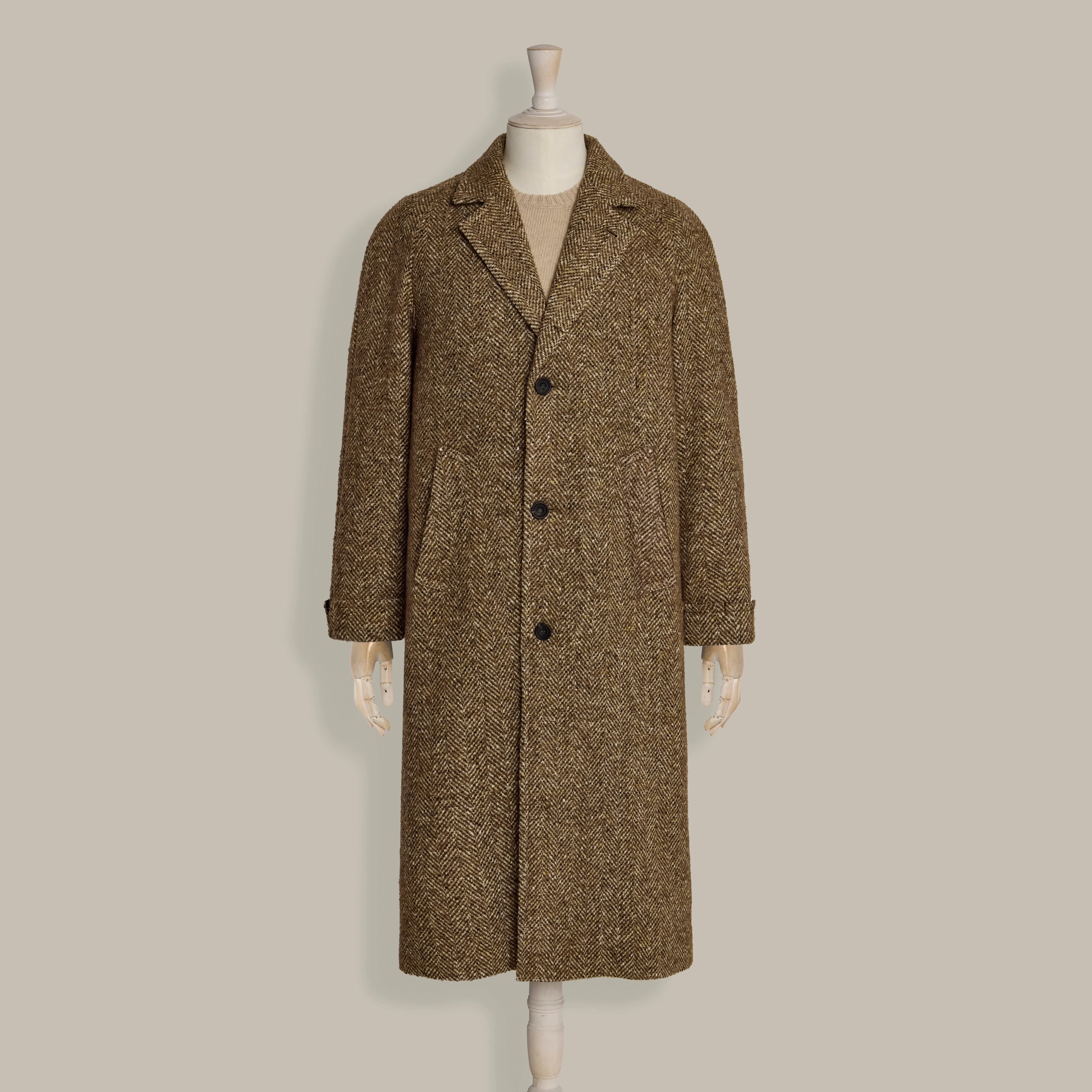 Herringbone Wool and Alpaca Overcoat in Toast