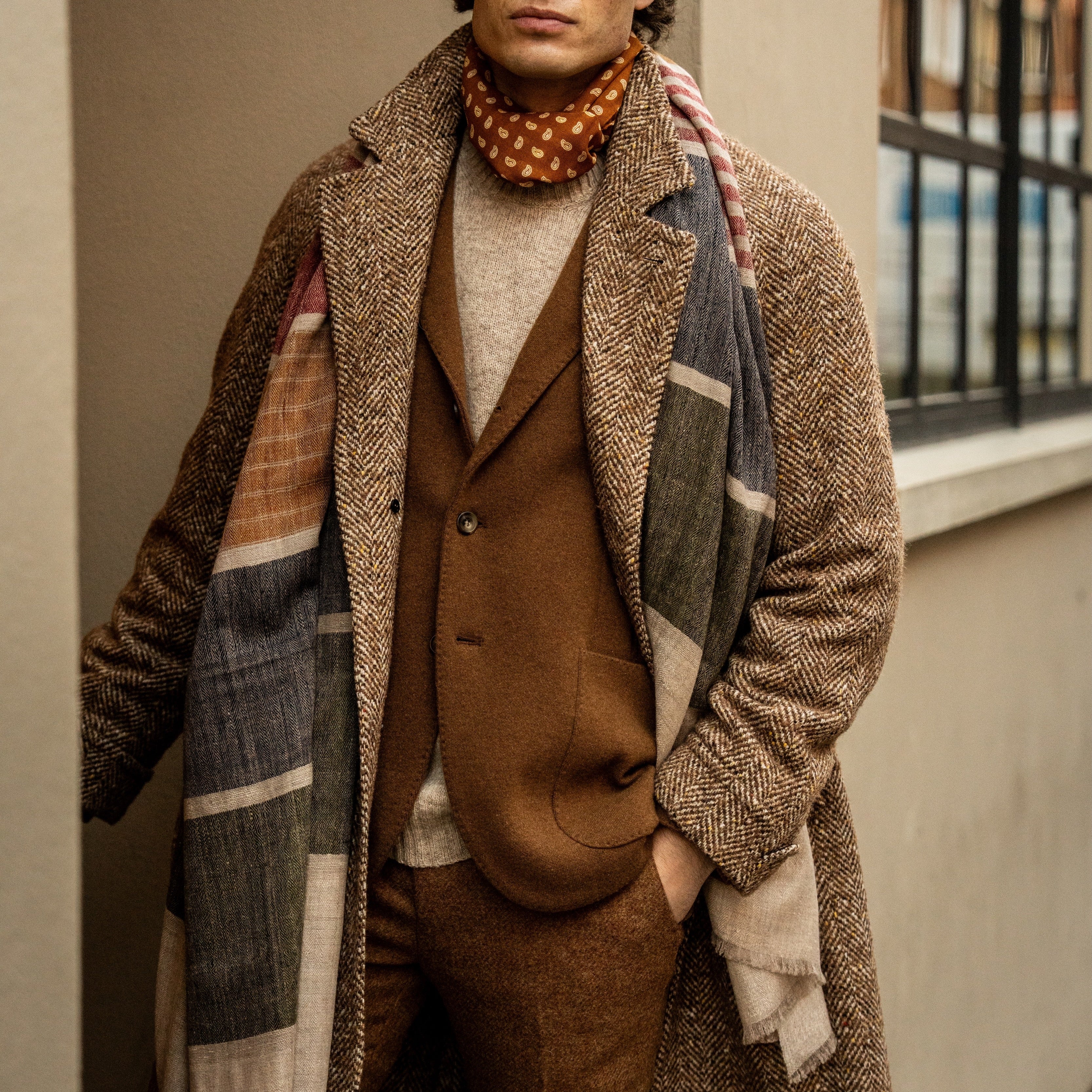 Herringbone Wool and Alpaca Overcoat in Toast - Image 2