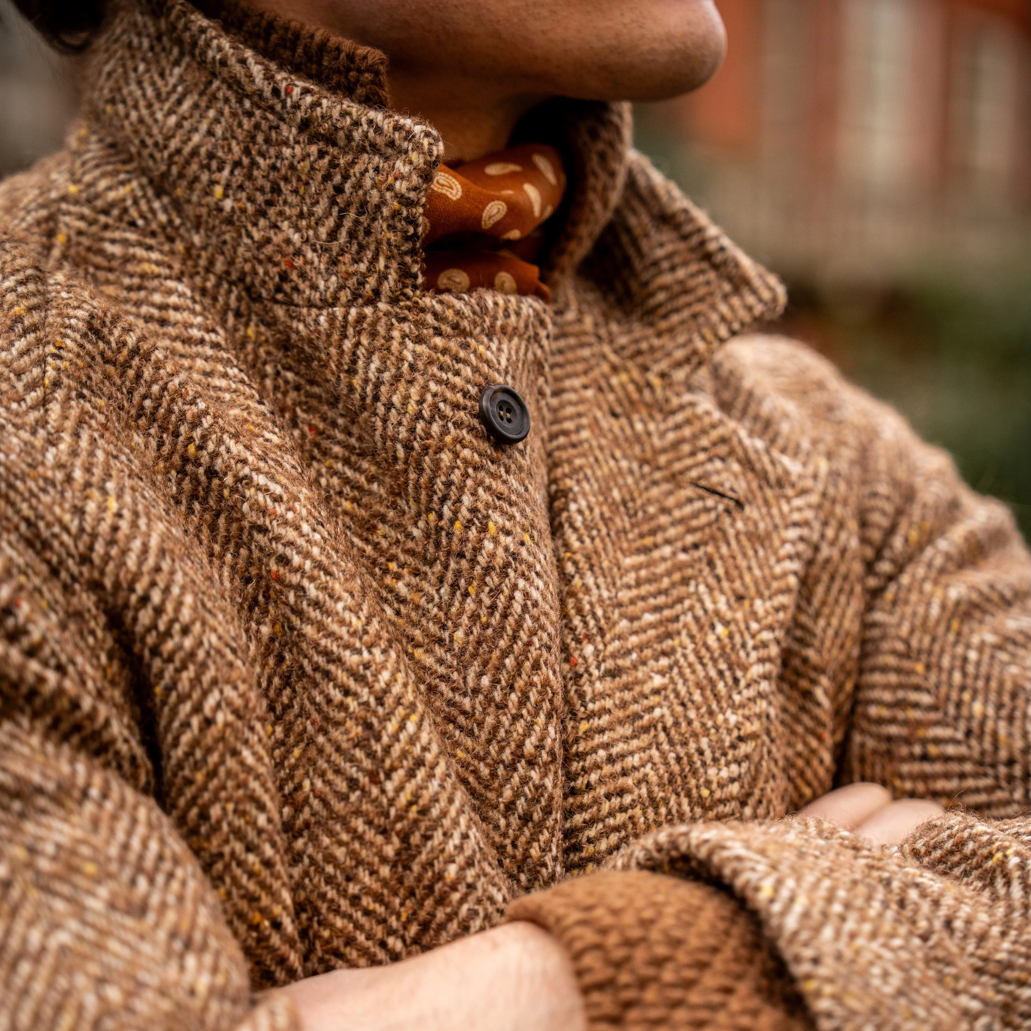 Herringbone Wool and Alpaca Overcoat in Toast - Image 3