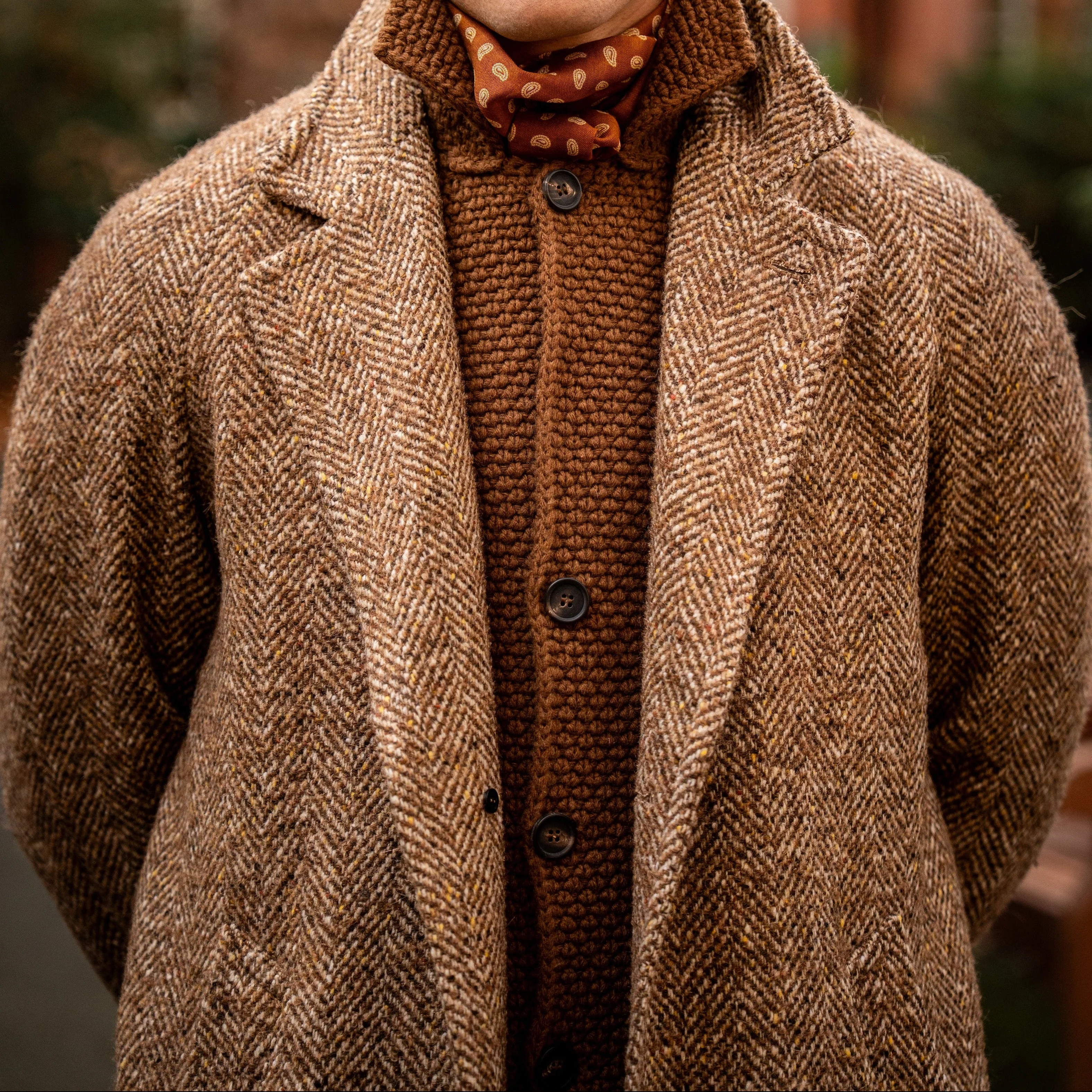Herringbone Wool and Alpaca Overcoat in Toast - Image 6