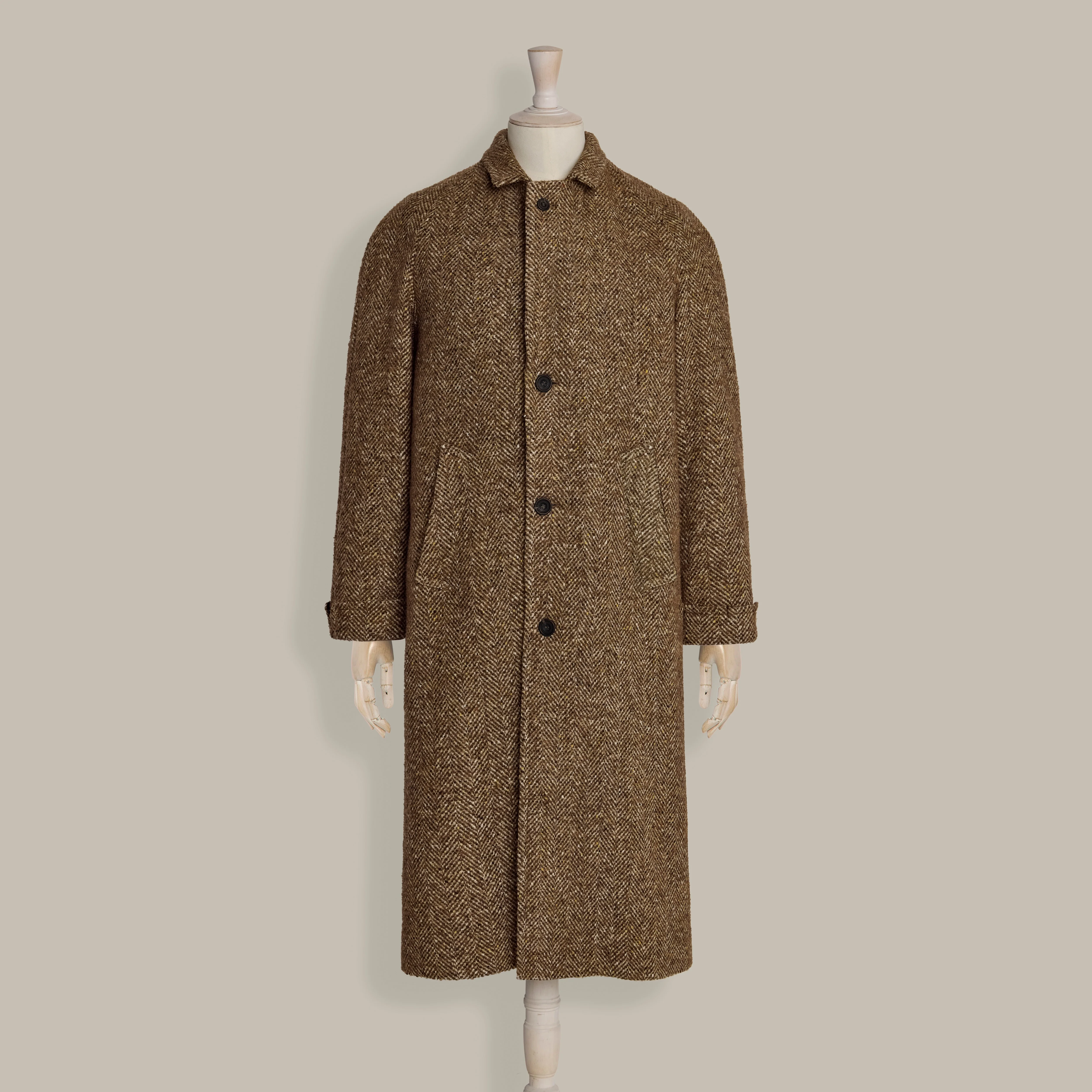 Herringbone Wool and Alpaca Overcoat in Toast - Image 7