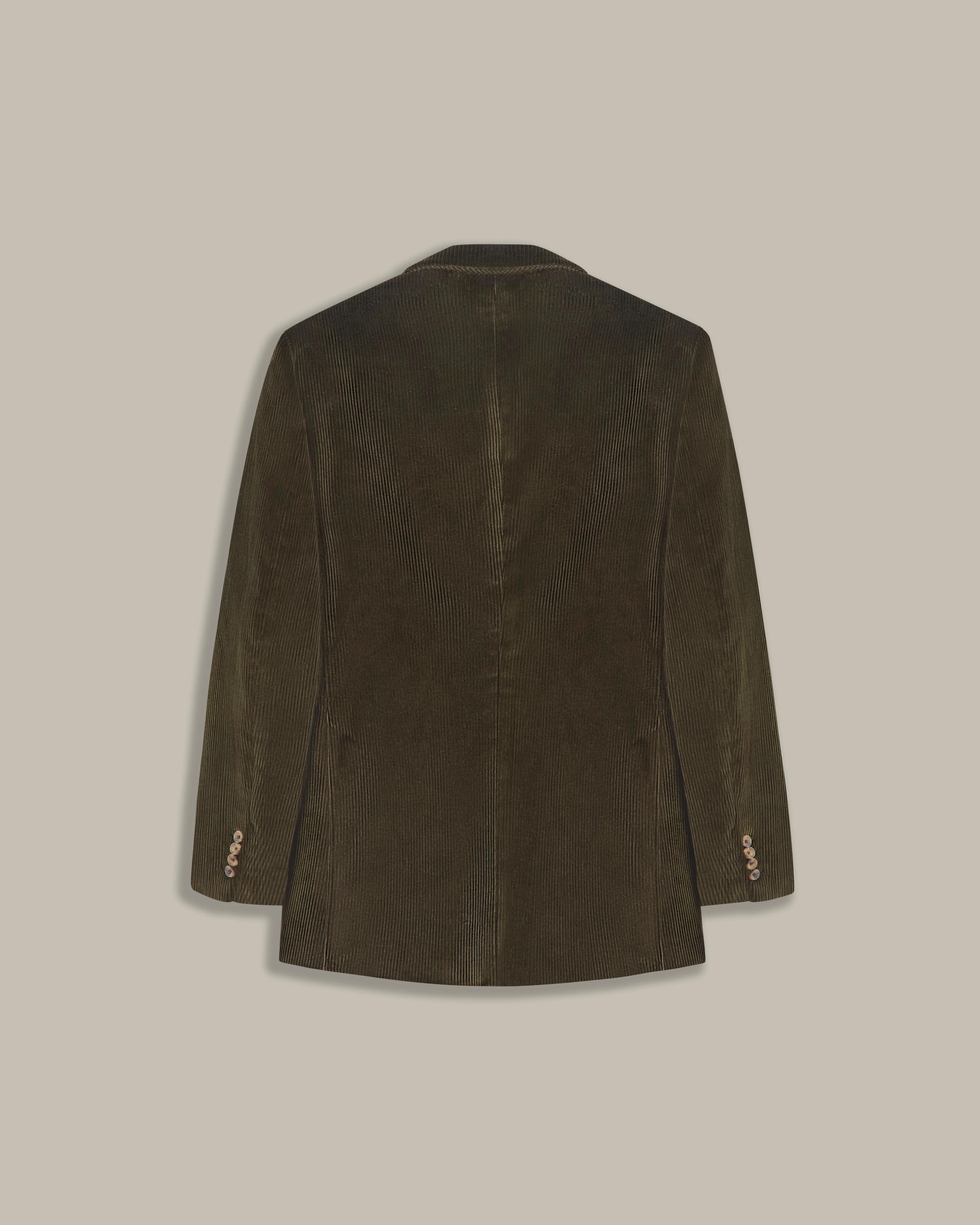 Unstructured Double Breasted Corduroy Jacket in Dark Olive - Image 3
