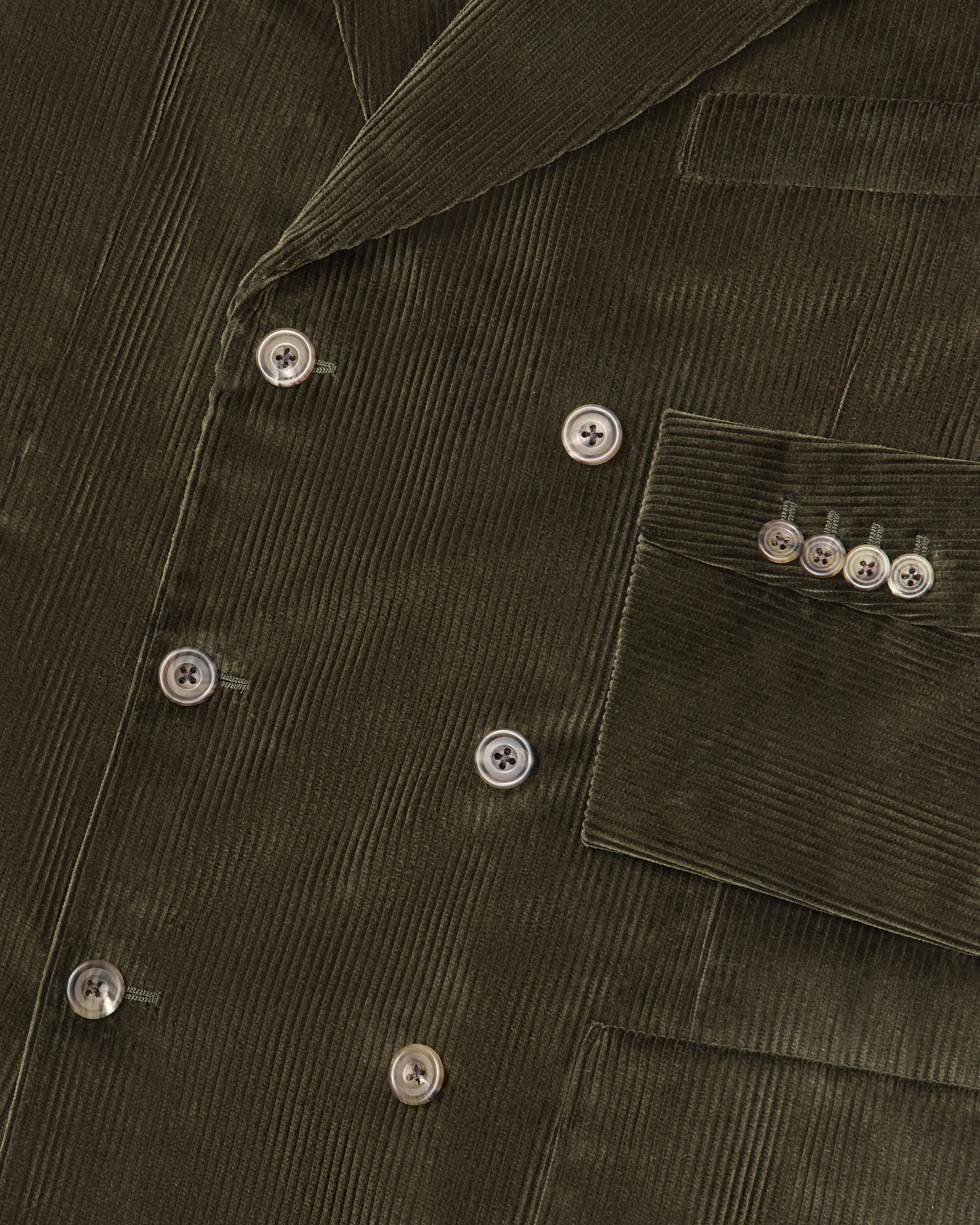 Unstructured Double Breasted Corduroy Jacket in Dark Olive - Image 4