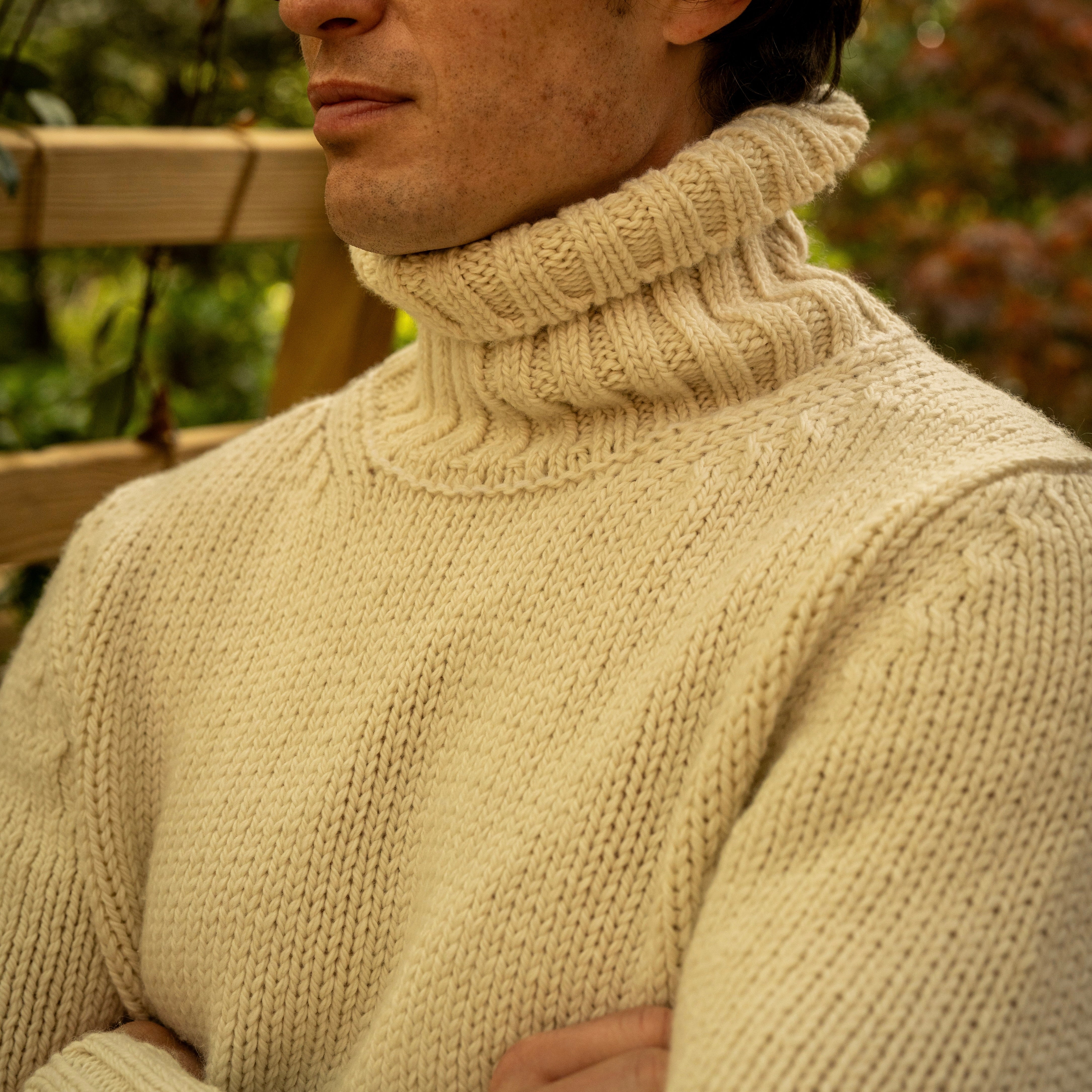 1Ply Cashmere Roll Neck Sweater in Cream - Image 2