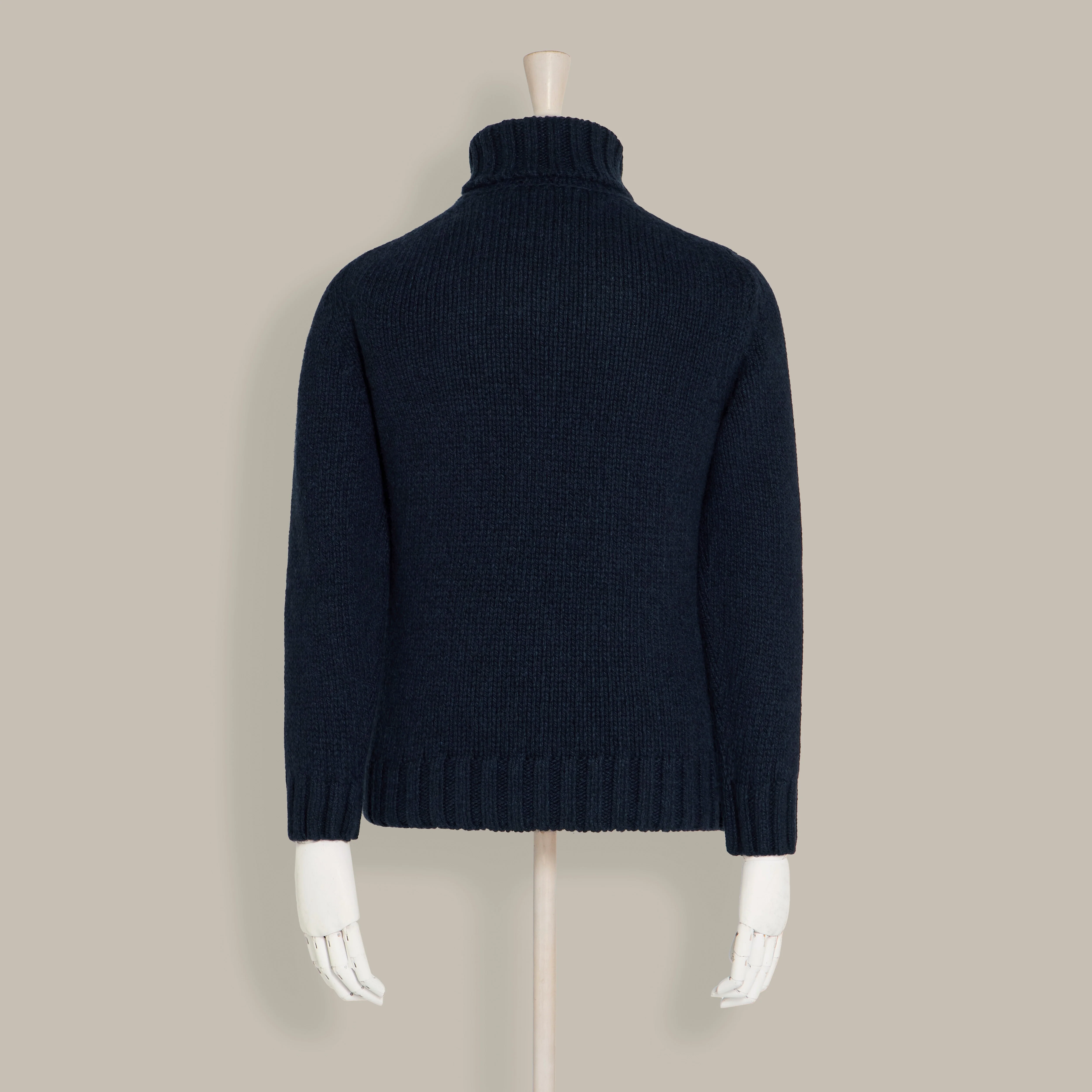 1Ply Cashmere Roll Neck Sweater in Navy - Image 3