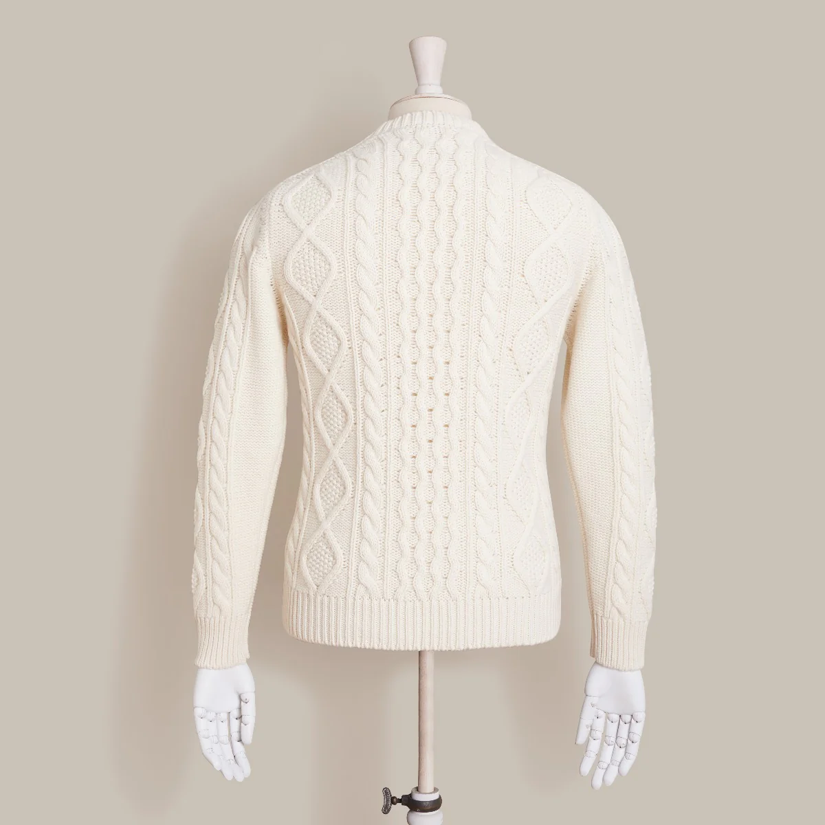 Aran Knit Cashmere Blend Crew Neck Sweater In Cream - Image 3