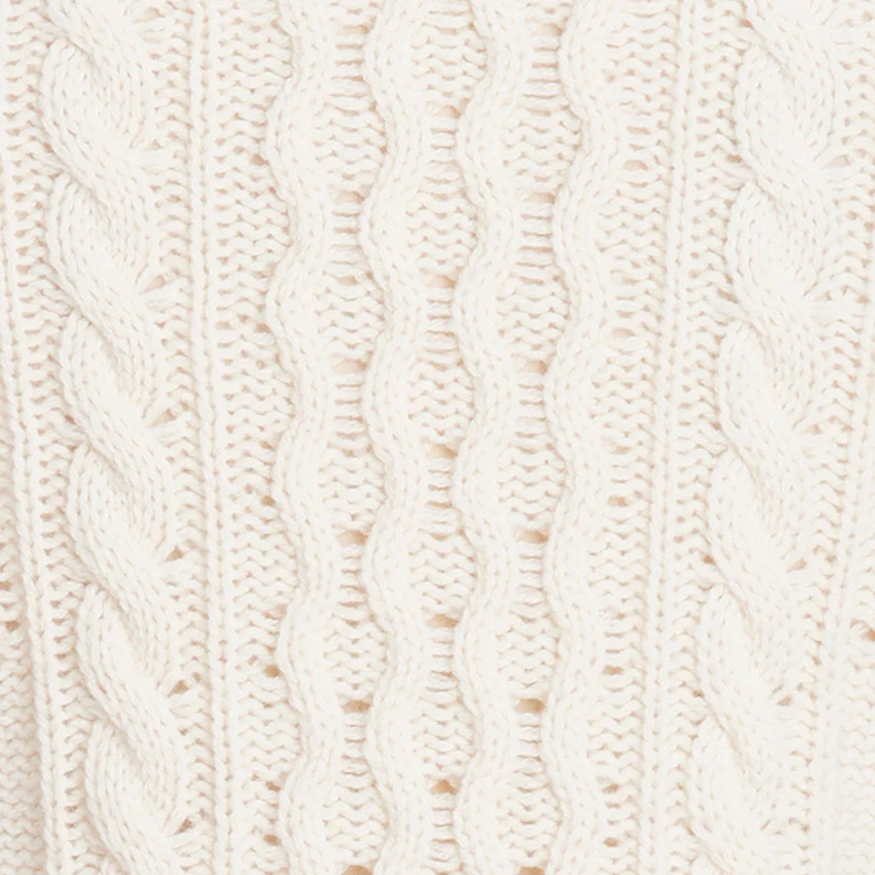 Aran Knit Cashmere Blend Crew Neck Sweater In Cream - Image 4