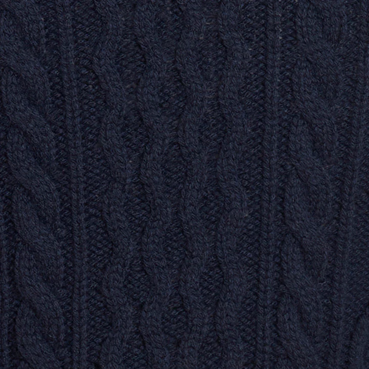 Aran Knit Cashmere Blend Crew Neck Sweater In Navy - Image 4