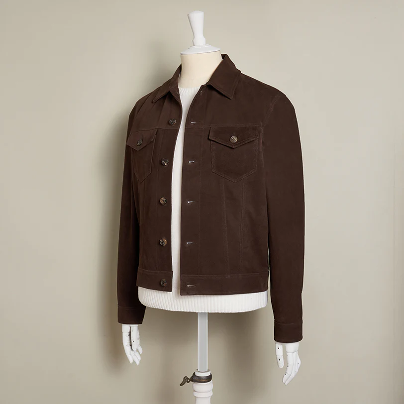 Button Through Suede Jacket In Chocolate - Image 3