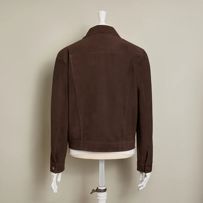 Button Through Suede Jacket In Chocolate - Image 4