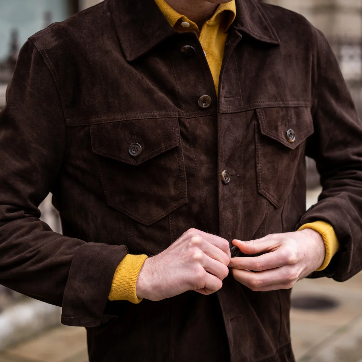 Button Through Suede Jacket In Chocolate - Image 5