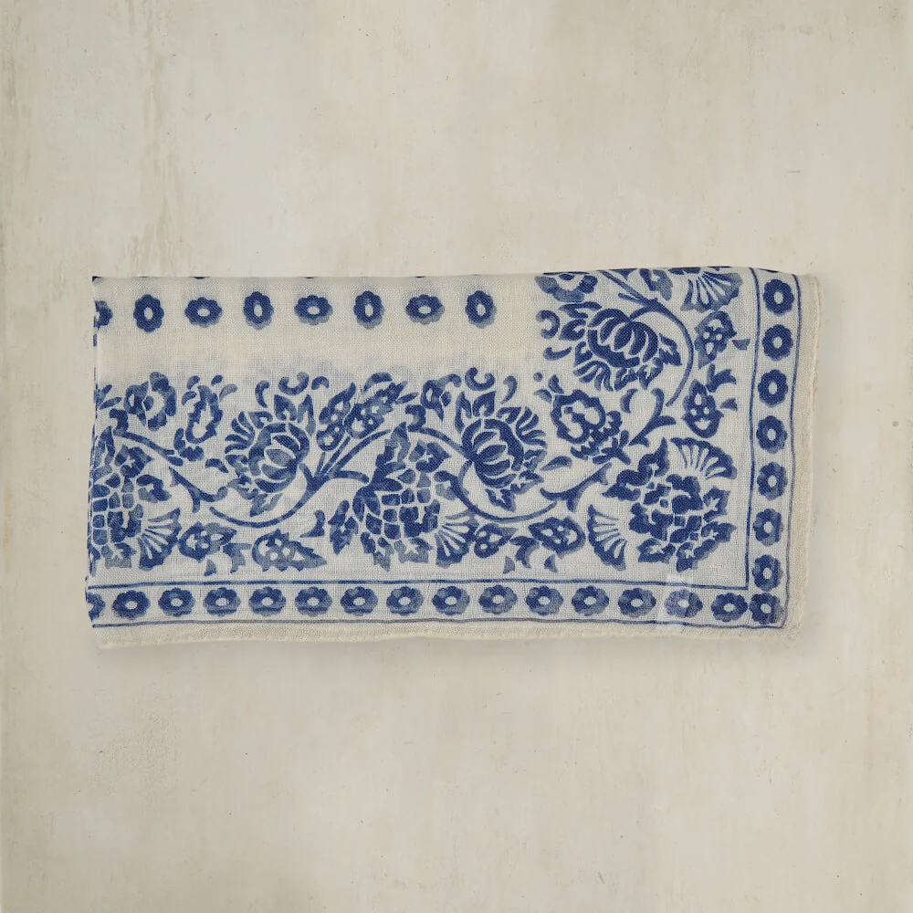 Cashmere And Silk Geometric Provence Neckerchief In Denim - Image 2