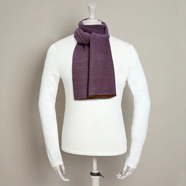 Cashmere Birds-Eye Weave Scarf In Brown and Lilac - Image 2