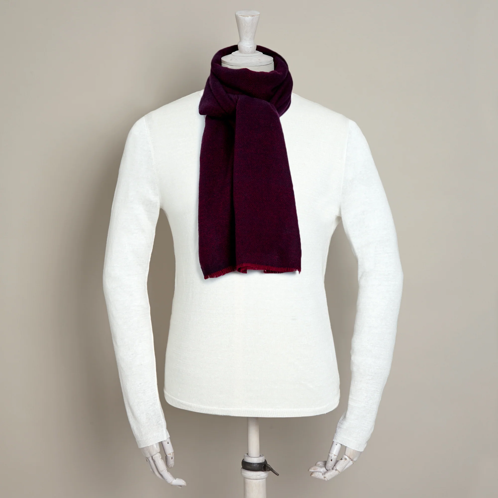 Cashmere Birdseye Scarf In Burgundy And Navy - Image 2