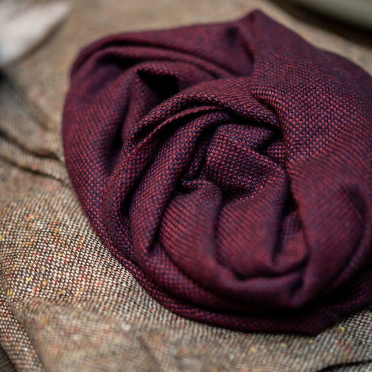Cashmere Birdseye Scarf In Burgundy And Navy - Image 3