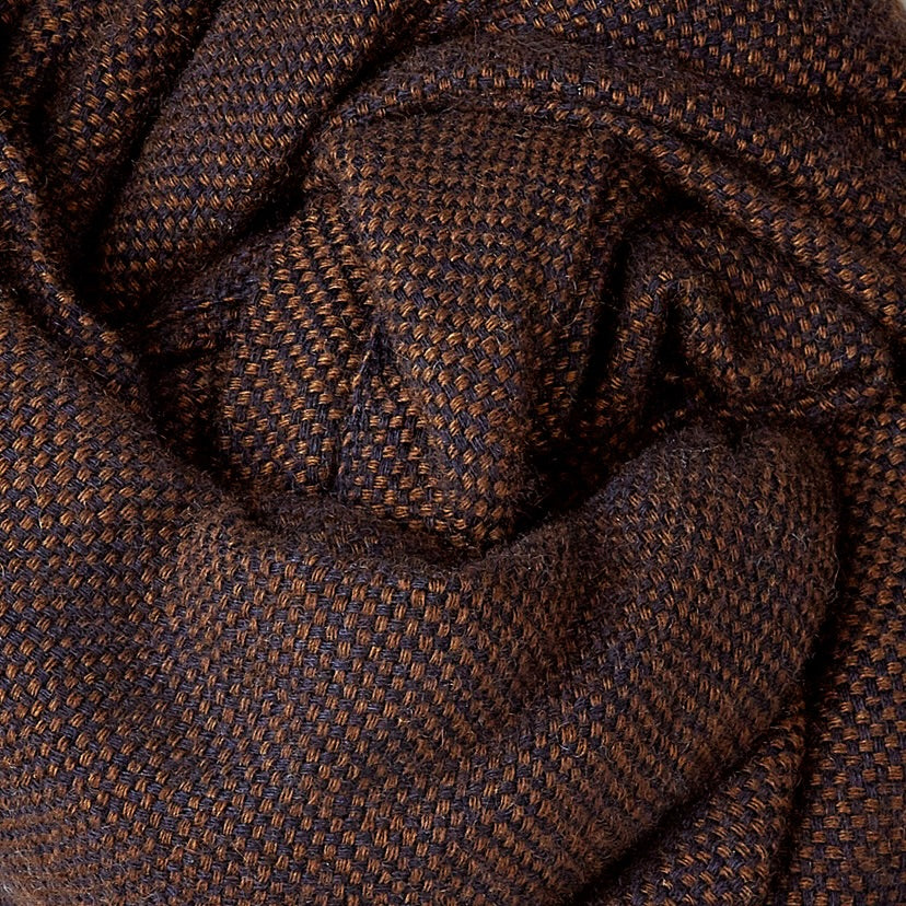 Cashmere Birds-Eye Weave Scarf In Navy and Brown - Image 3