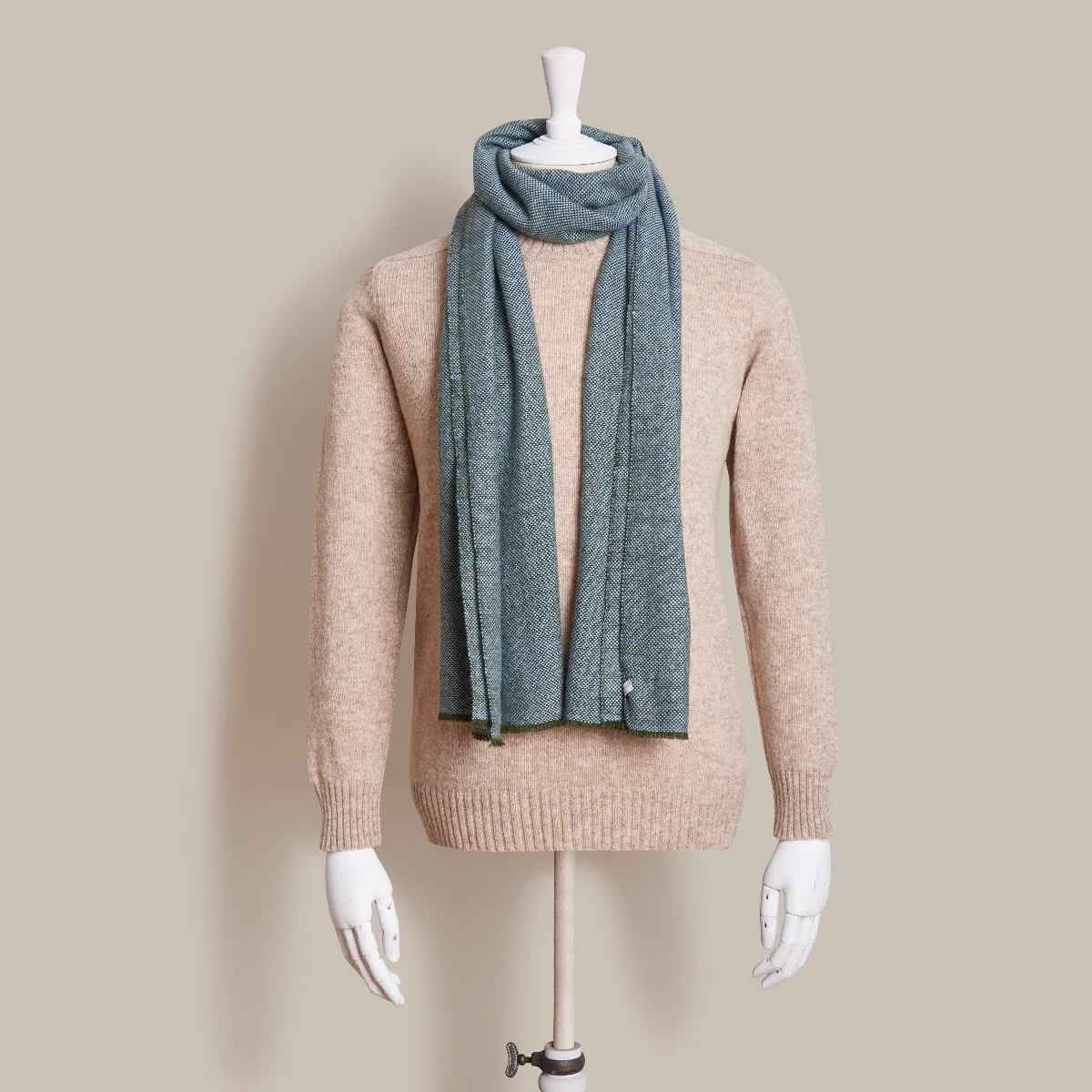Cashmere Birdseye Scarf In Khaki And Sky - Image 2