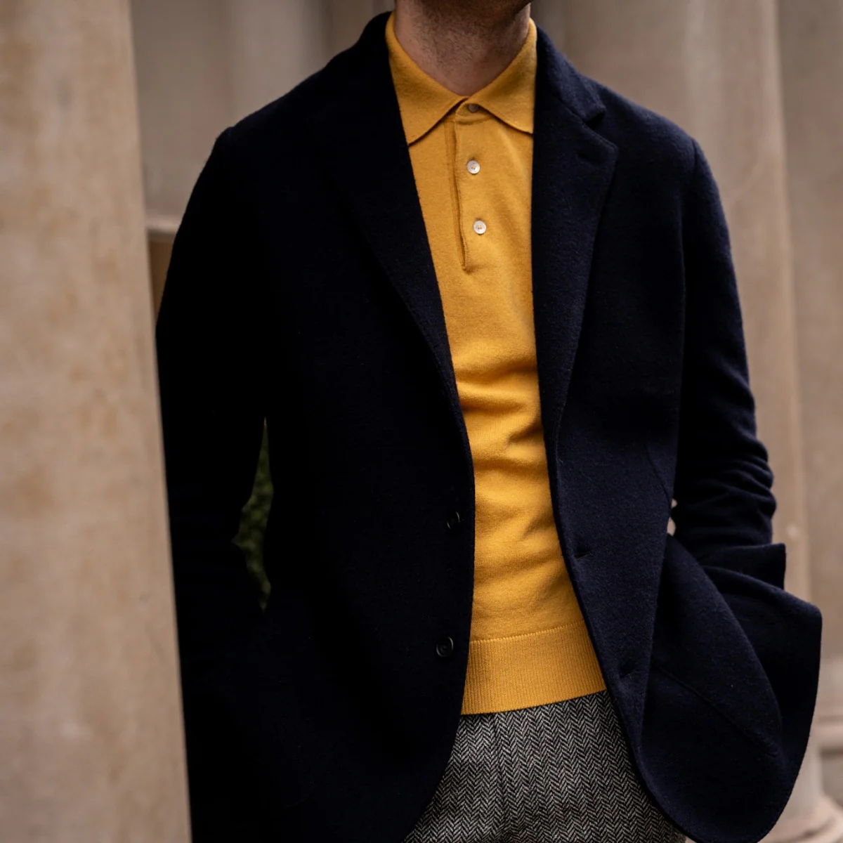 Cashmere Knitted Blazer In Navy - Image 4