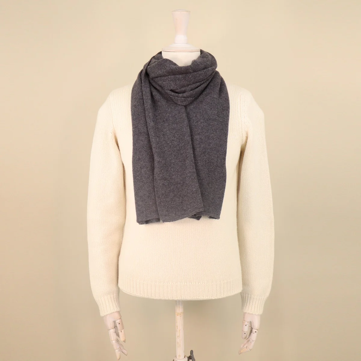 Cashmere Knitted Scarf In Dark Grey - Image 3